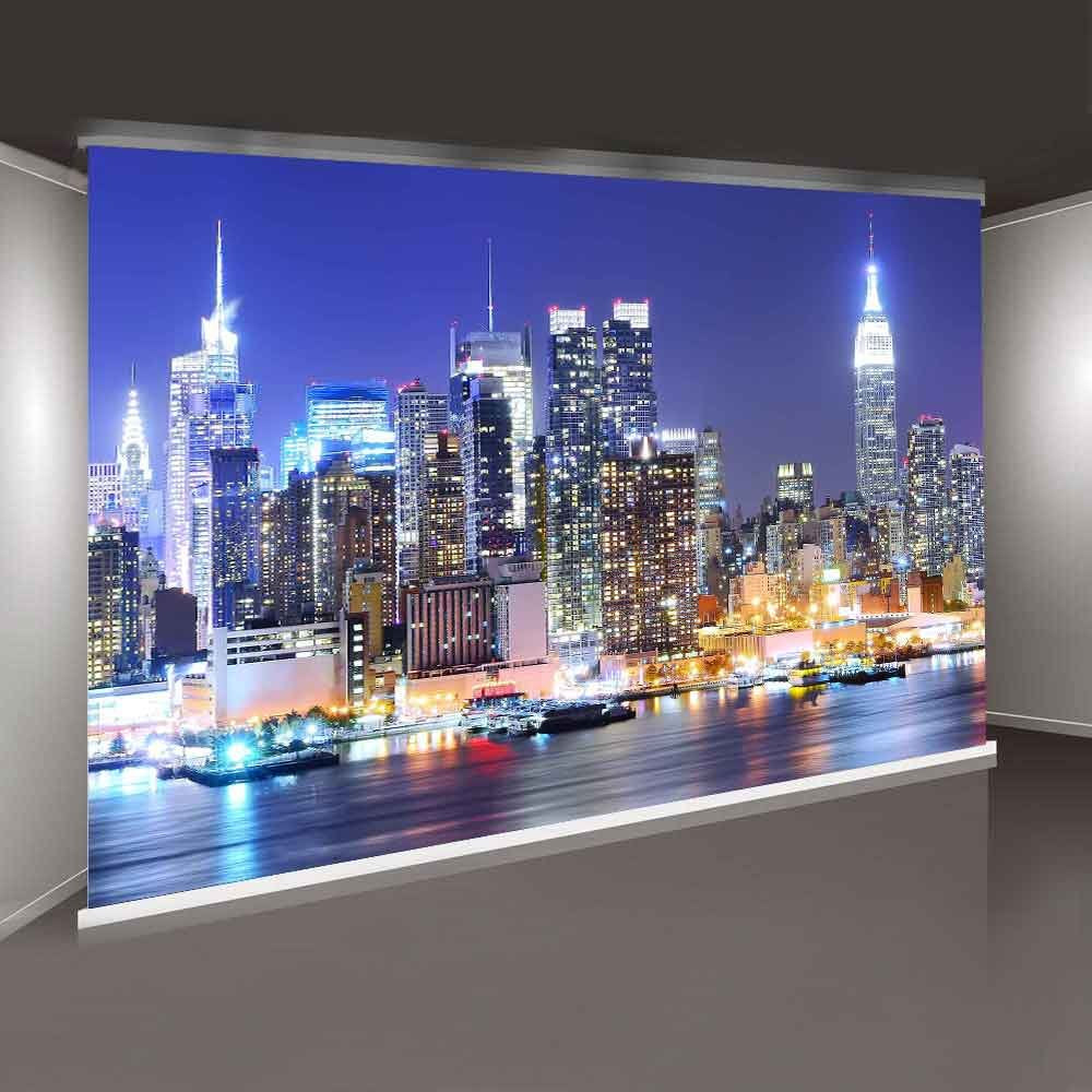Mtmety New York City Backdrop Manhattan Night Scene Skyscraper Urban Light Background Video Studio Photo (Vinyl 10X7Ft)