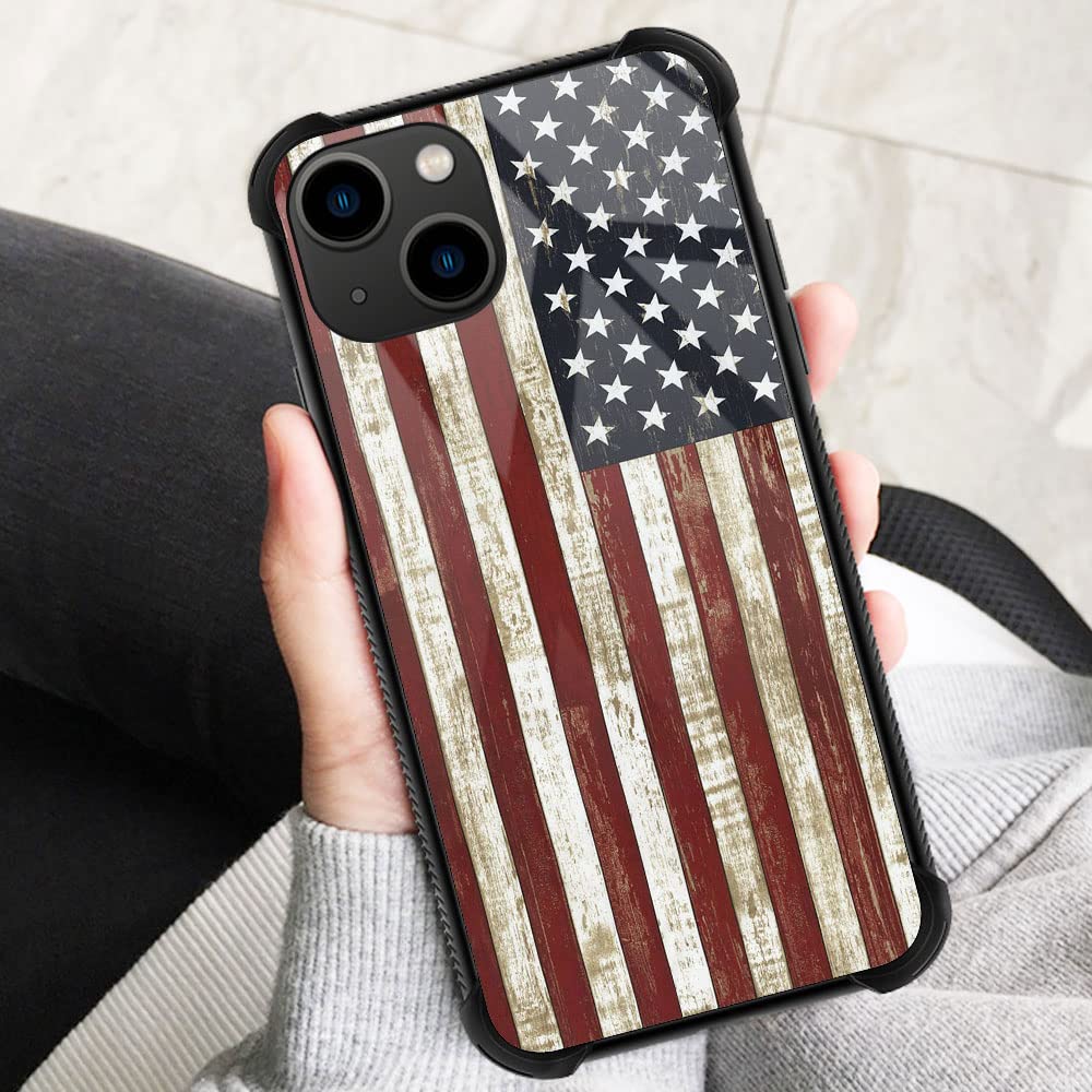 ZHEGAILIAN iPhone 14 Phone Case Anti-Scratch Organic Glass TPU Wooden Flag Pattern