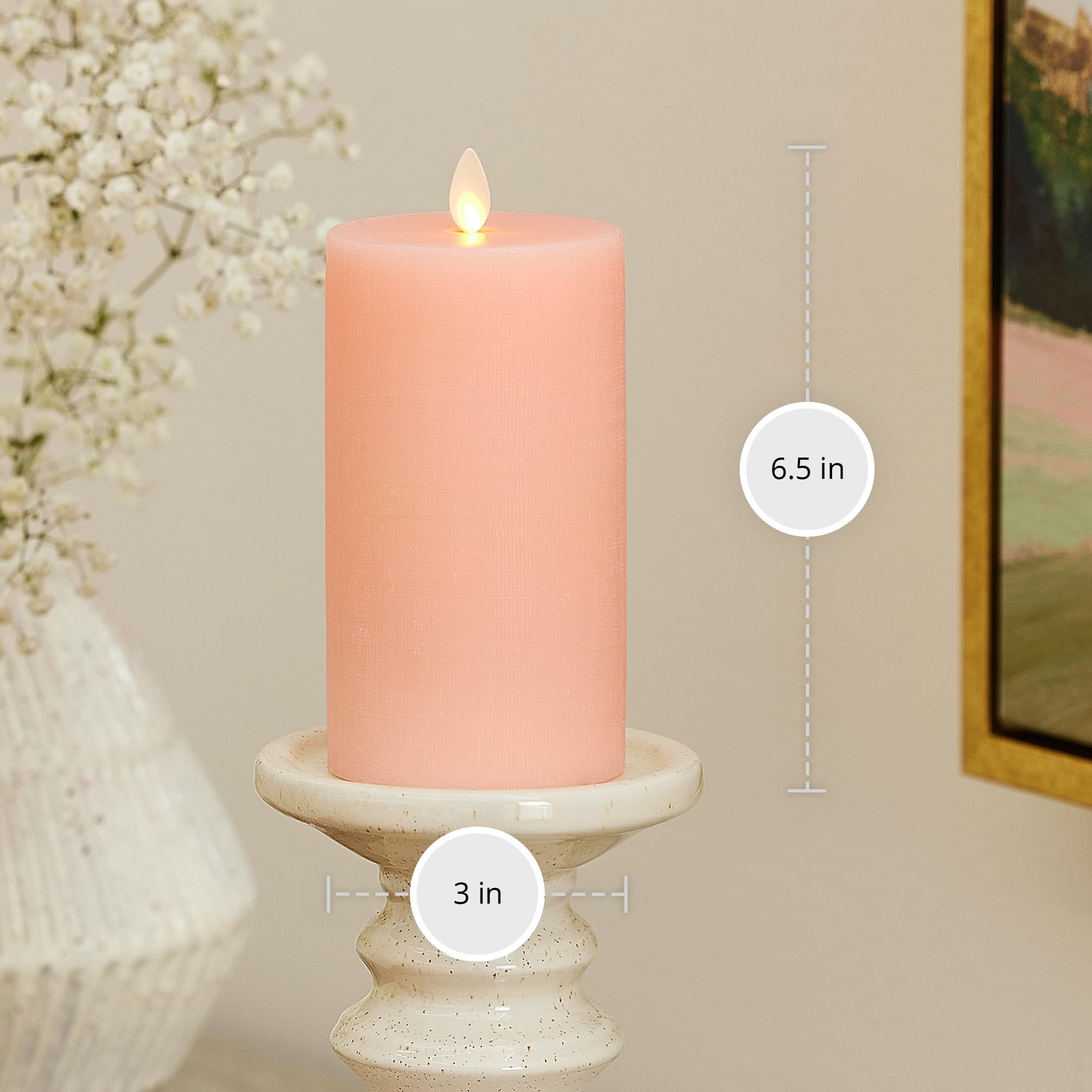 Luminara   Flameless Led Battery Operated Flickering Pillar Candles   Mellow Peach  Pack Of 1 3X6.5   Realistic Moving Flame Rea