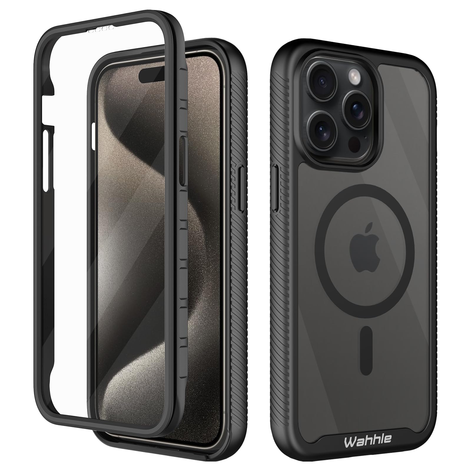 Wahhle Compatible With Iphone 15 Pro Max Case, Magnetic Wireless Charging Built In Screen Protector Full Body Shockproof Slim Fi