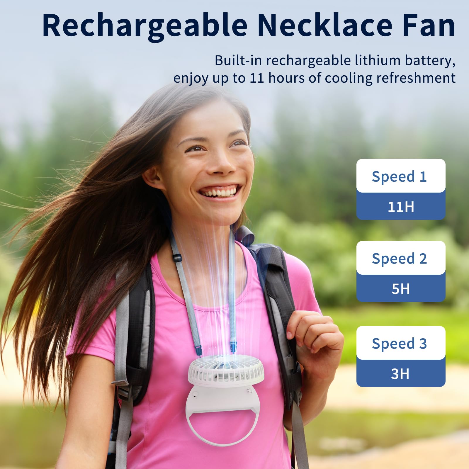 Handfan Handheld Mini Fan Rechargeable, Personal Necklace Fan, 3 In 1 Hand Fan, Small Pocket Fan With Unique Magnetic Switch, Ba