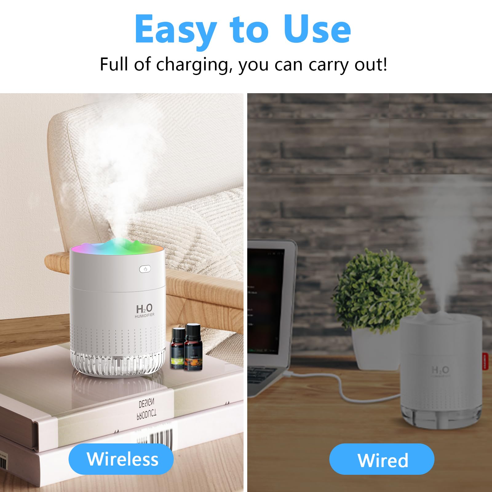 Portable Small Humidifiers For Bedroom Baby, Rechargeable Mini Cool Mist Plant Humidifier For Plants, Quiet Desktop Humidifier W