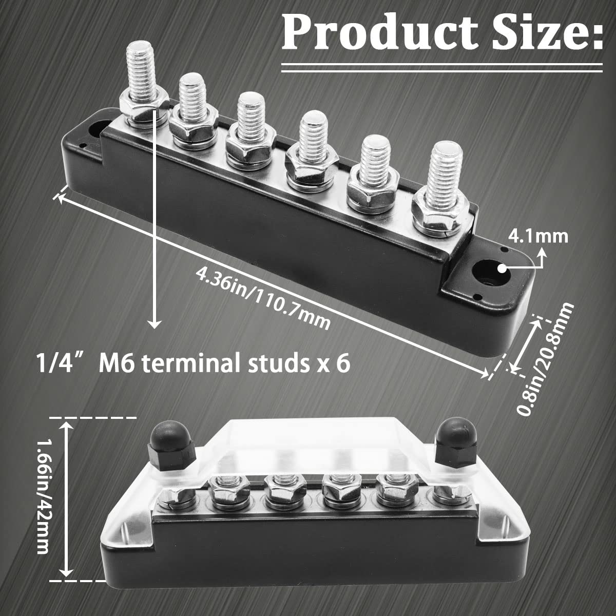 Seamaka 150A 12V Bus Bar Marine Power Distribution Terminal Block With Cover With 6 X 1/4    (M6) Post,Battery Bus Bar (Pair, Re