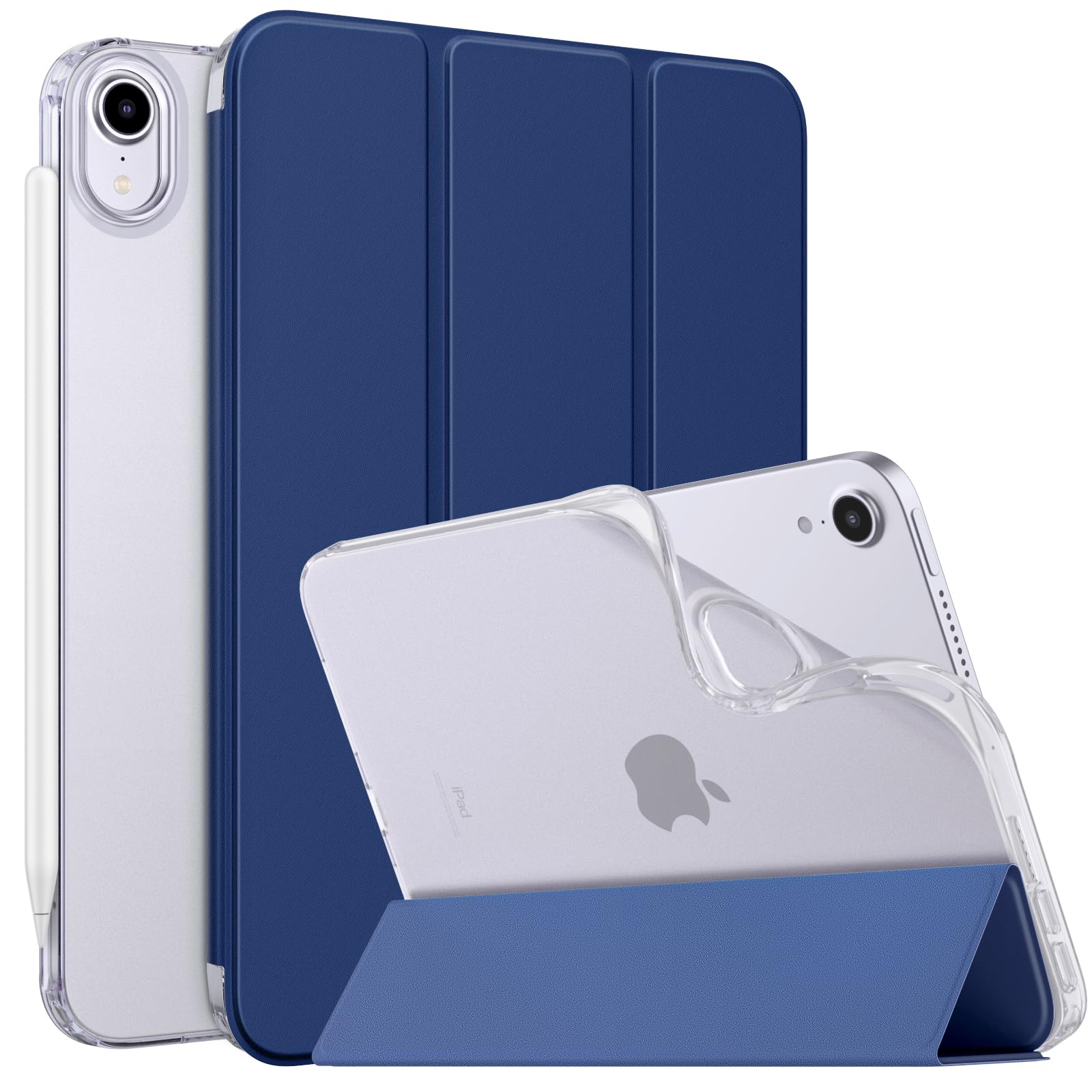 MoKo Case Fit New iPad Mini 7 (A17 Pro) 2024, iPad Mini 6th Generation Case 2021 (8.3 inch), iPad Mini 6 Case, Soft TPU Translucent Frosted Back Cover Case for iPad Mini 7th, Navy Blue