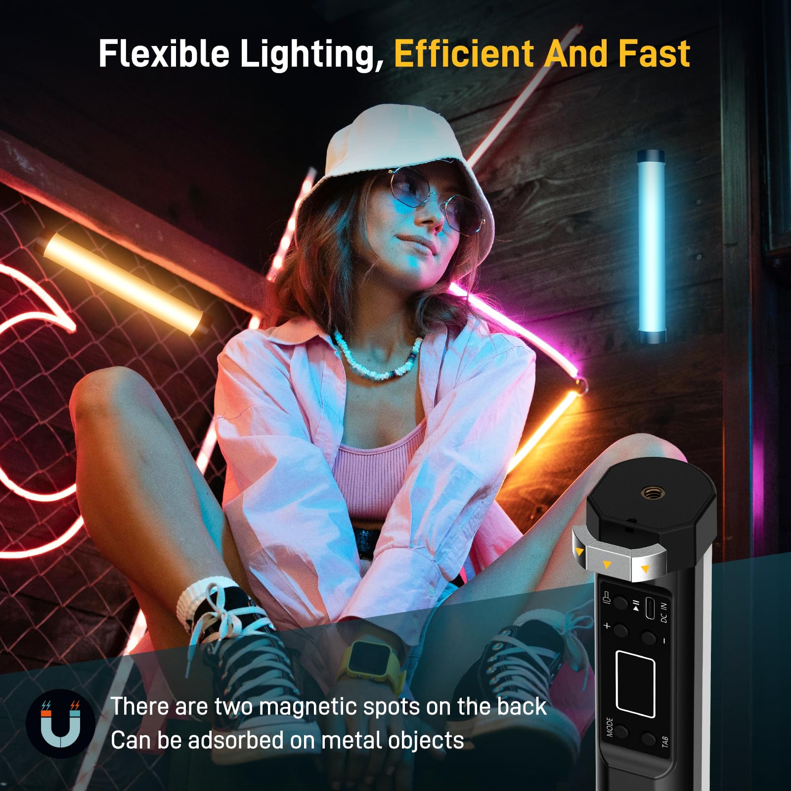 Gvm Bx8C Rgb Tube Light With Spotlight, Full Color Photography Handheld Led Video Lighting Wand Stick With Bluetooth Control, 6