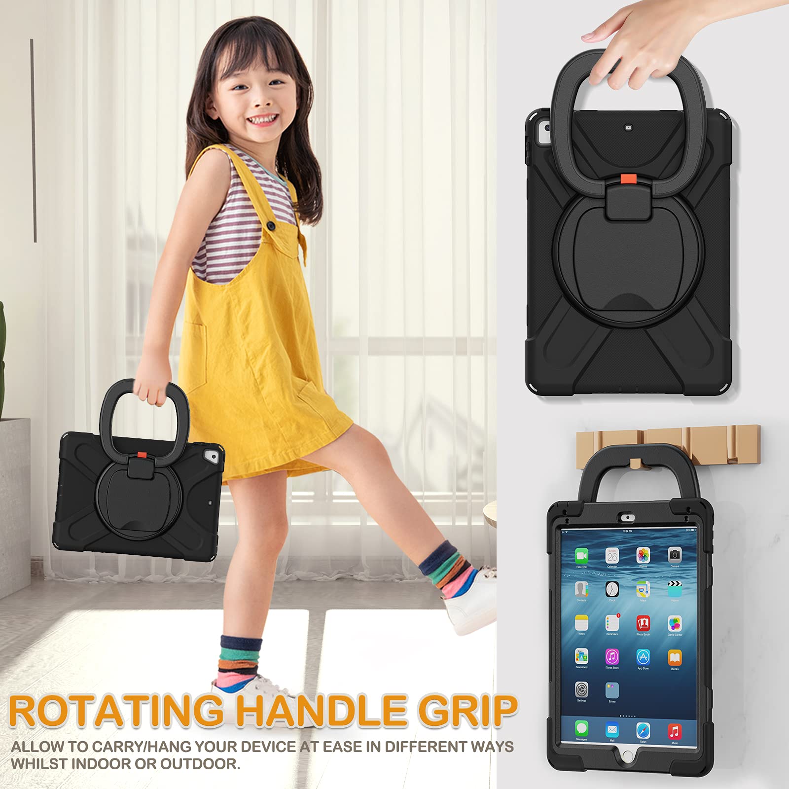 Braecn Kids Case For 9.7    Ipad 6Th/5Th Generation/Ipad Pro 9.7 Inch/Ipad Air 2, Shockproof Silicone Case With Rotatable Grip,