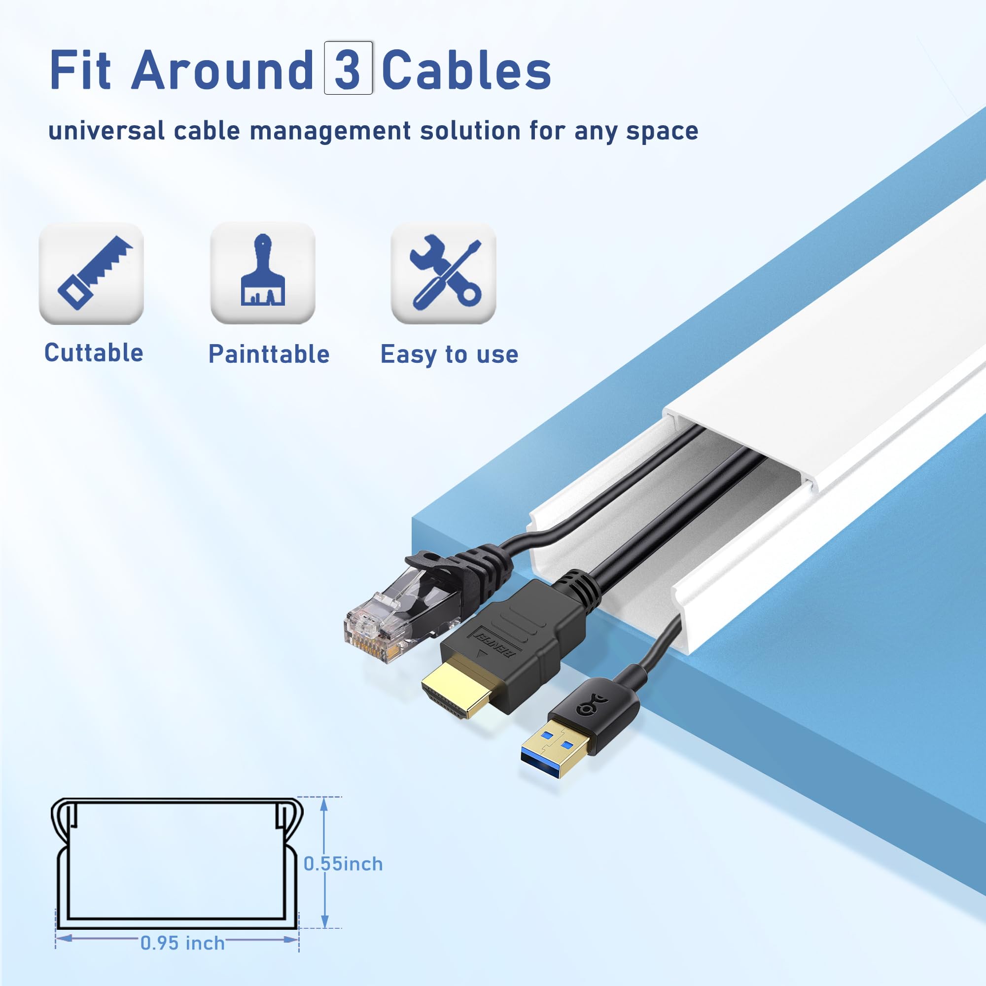Cord Cover Raceway Kit   157'' Paintable Cable Concealer, Wire Hider For Tv Wall Mounting And Wire Management