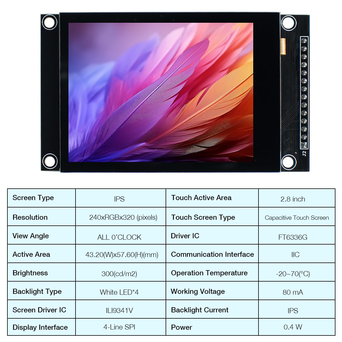 Hosyond 2.8 Inch 240X320 Ips Capacitive Touch Screen Spi Serial Ili9341V Driver Lcd Display Module For Arduino R3/Mega2560
