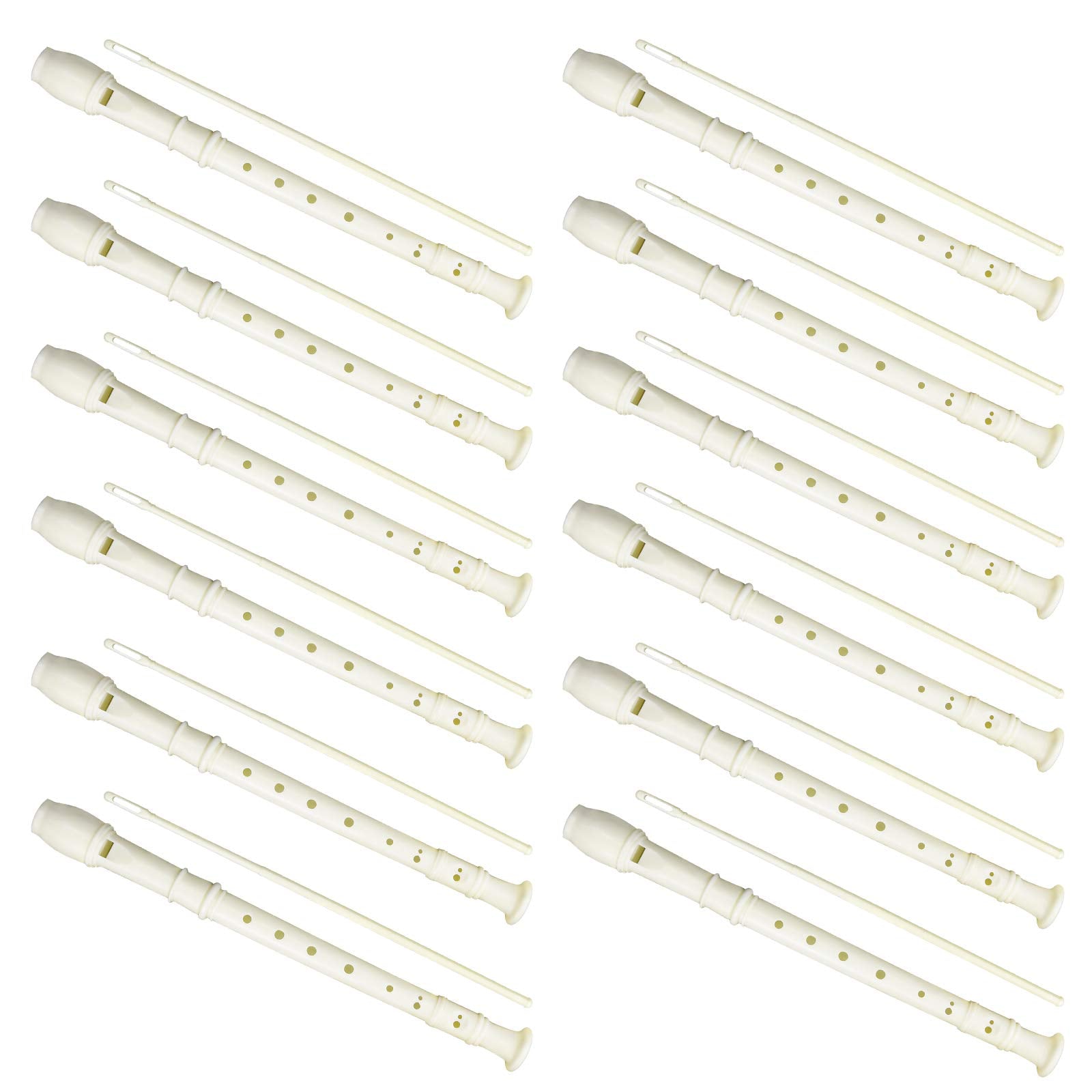 12 Pack 8 Hole Soprano Recorders Descant Flute With Cleaning Rod German Style For Beginner Graduation Or Back To School Gift (Wh