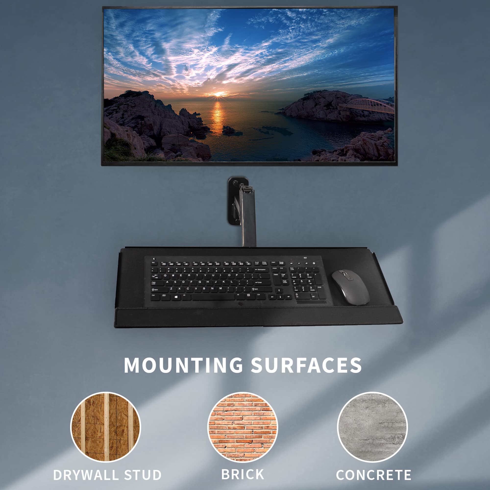 VIVO Sit Stand 17 to 32 inch Single Monitor Wall Mount with Pneumatic Arm Keyboard Tray Combo, Height Adjustable, Max VESA 100x100mm, Black, MOUNT VWKB1