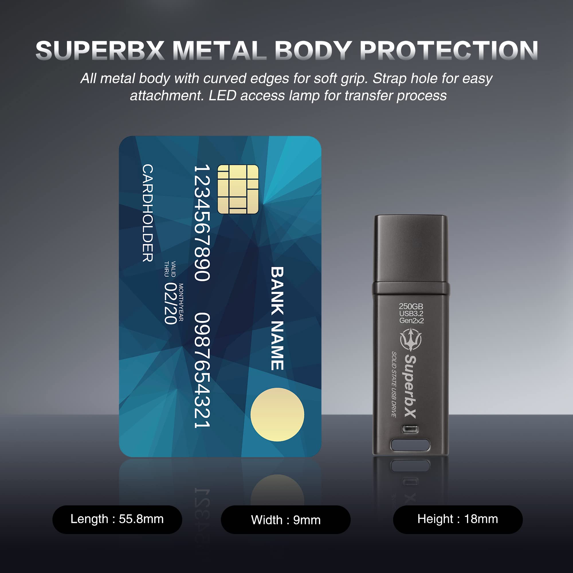 Tridenite Portable Ssd 250Gb Solid State Usb Drive, Usb 3.2 Gen2X2 Superspeed+, Uasp Compatible, Superbx Metal Body Protection.