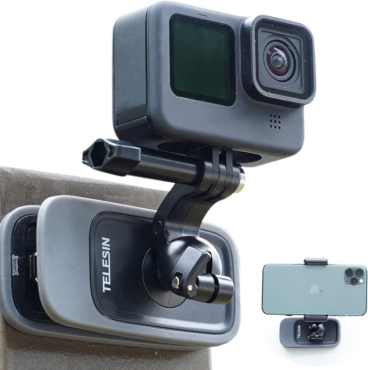Telesin Magnetic Mount Backpack Clip With Phone Holder For Gopro Insta360 Iphone Accessories For Go Pro Hero 13 12 11 10 9 8 7 Insta 360 X3 Go3 Ace Pro Dji Action 5 Pro 4 3 Pocket 3 Bike Motorcycle