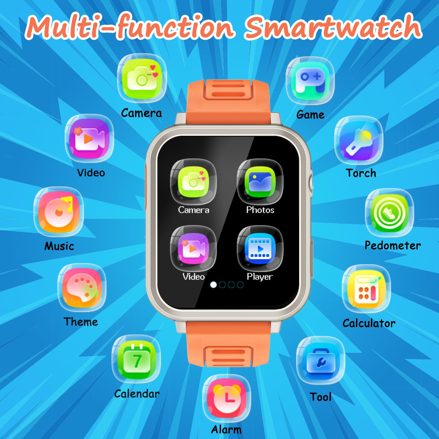 Wiszodet Kids Smart Game Watch With 24 Games Hd Touch Screen Video Camera Music Player Pedometer Flashlight Alarm Clock 12/24 Hr