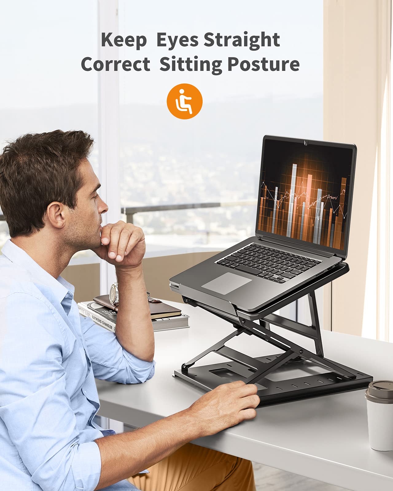 Huanuo Adjustable Laptop Stand For Desk, Adjustable Height Laptop Riser   Easy To Sit Or Stand With 9 Adjustable Angles, Portabl