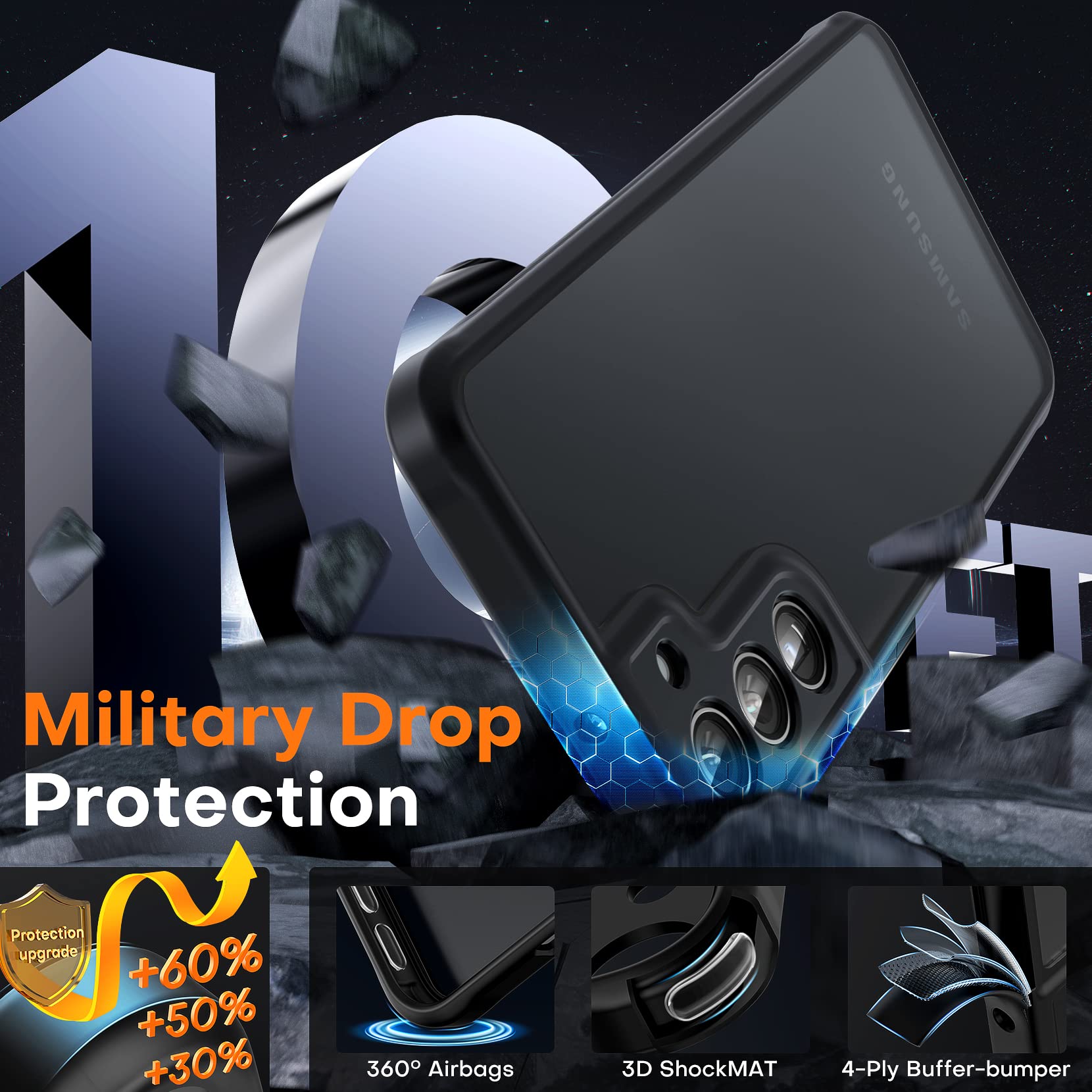 Tocol For Samsung Galaxy S23 Case, With 2 Pack Screen Protector [Upgraded Full Camera Protection] [Military Grade Drop Tested] T