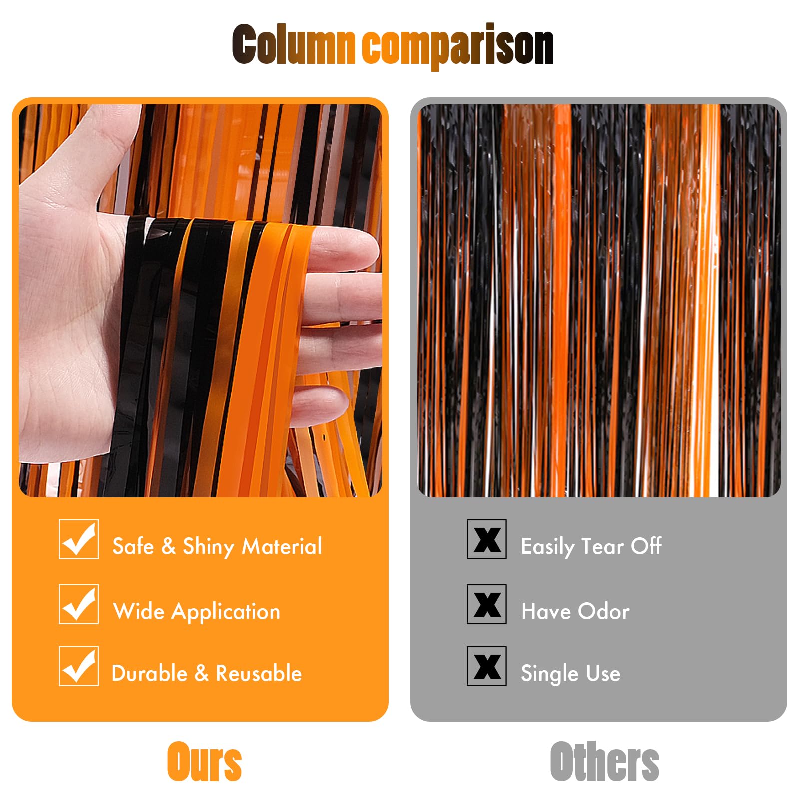 Canrevel 2 Pack 3.3X8.2 Feet Black And Orange Foil Fringe Backdrop Curtains, Tinsel Streamers Birthday Party Decorations, Fringe
