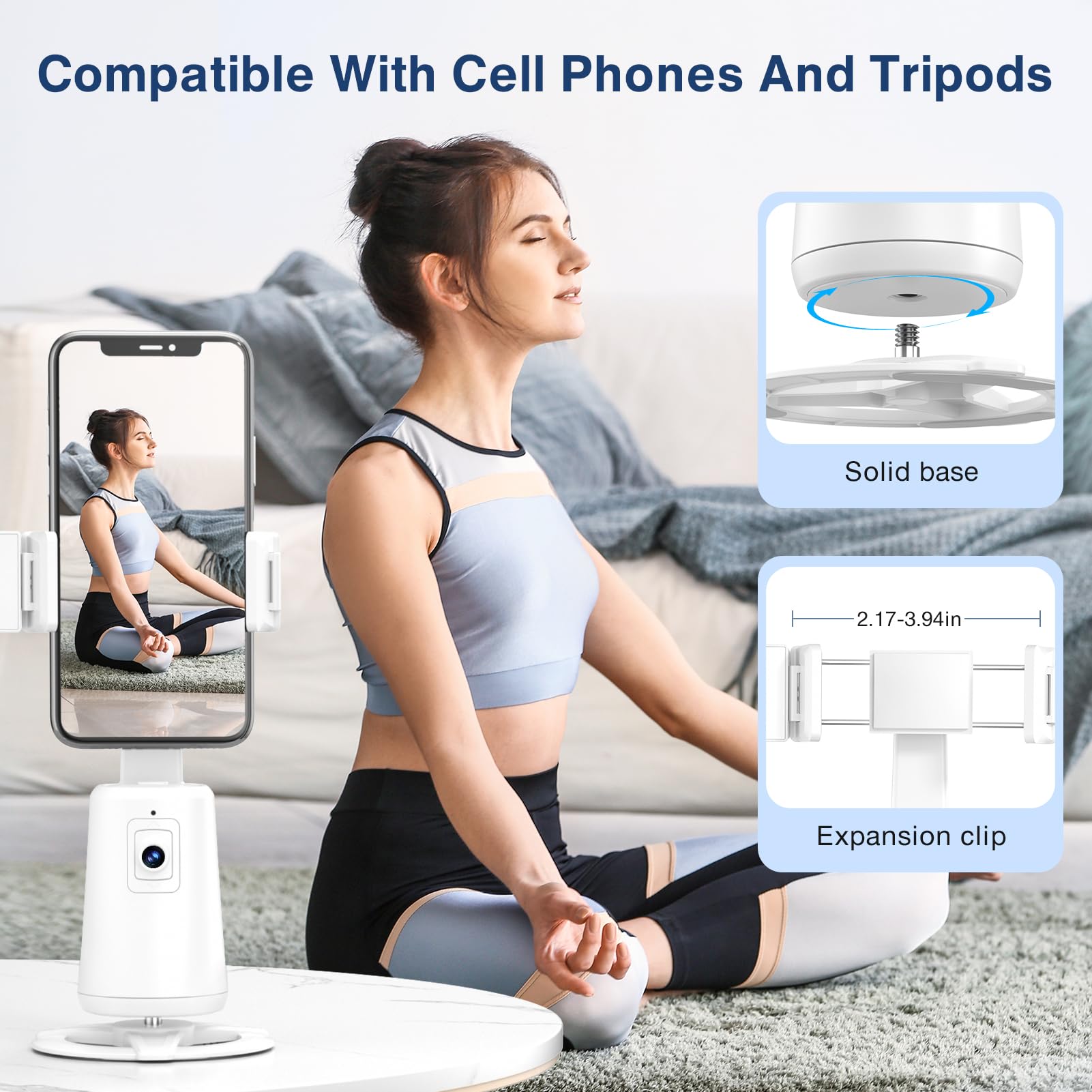 Auto Face Tracking Tripod 360 Rotating Cell Phone Photo And Video Kits Stand, No App, Camera Stand With Remote And Gesture Contr