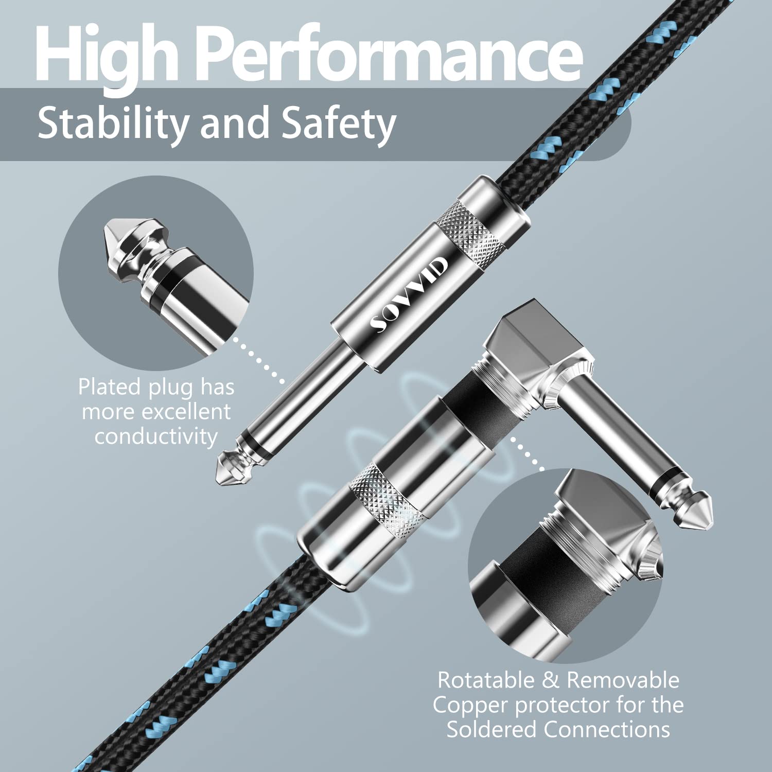 Sovvid Guitar Cable 6Ft Professional Instrument Cable Electric Guitar Amp Cord Updated Version 1/4 Ts Cable For Guitar Bass Mand