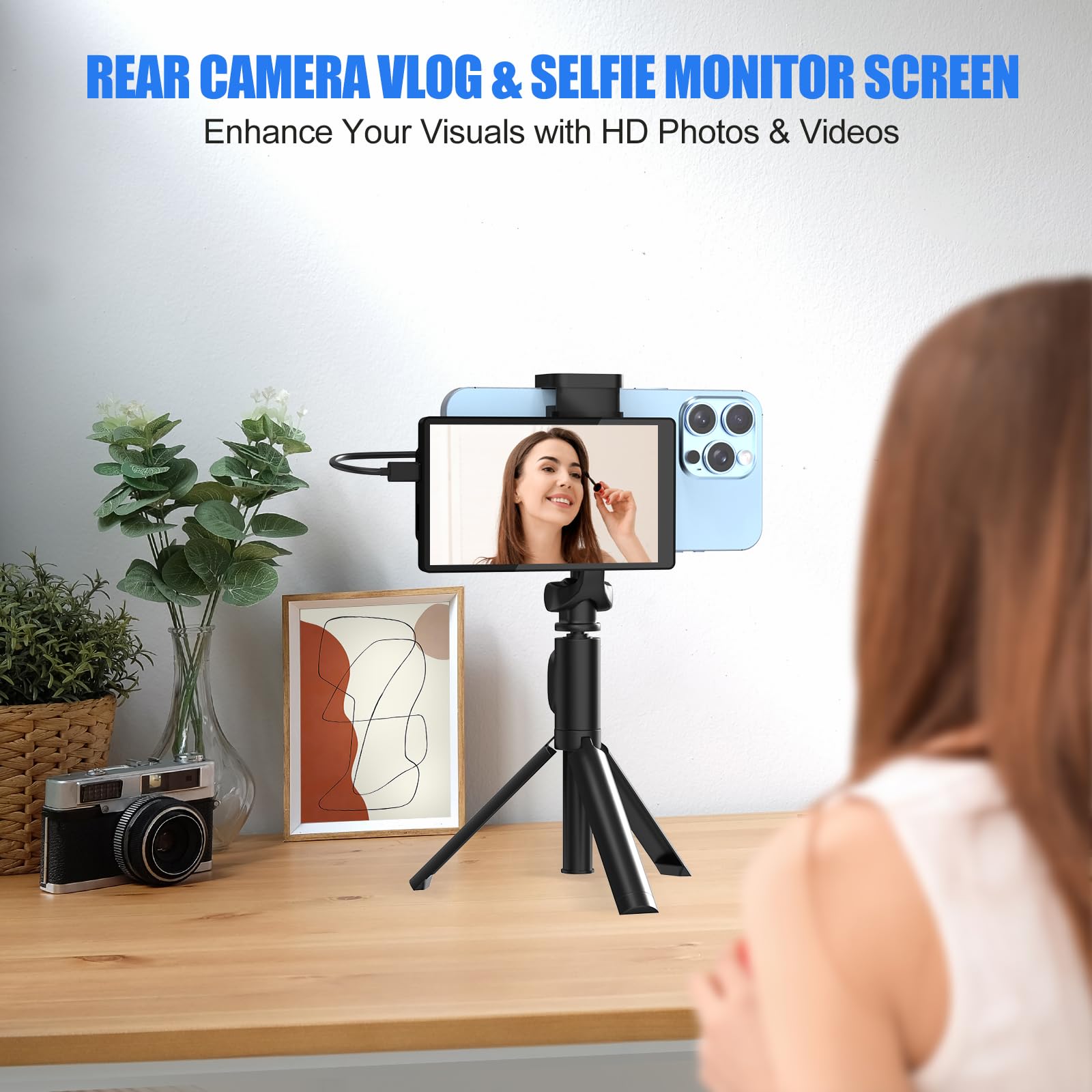 Vitano 5'' Vlog Selfie Monitor Screen For Iphone With Magnetic Clip, Back Camera Mirroring With Low Latency, Bluetooth Remote, W