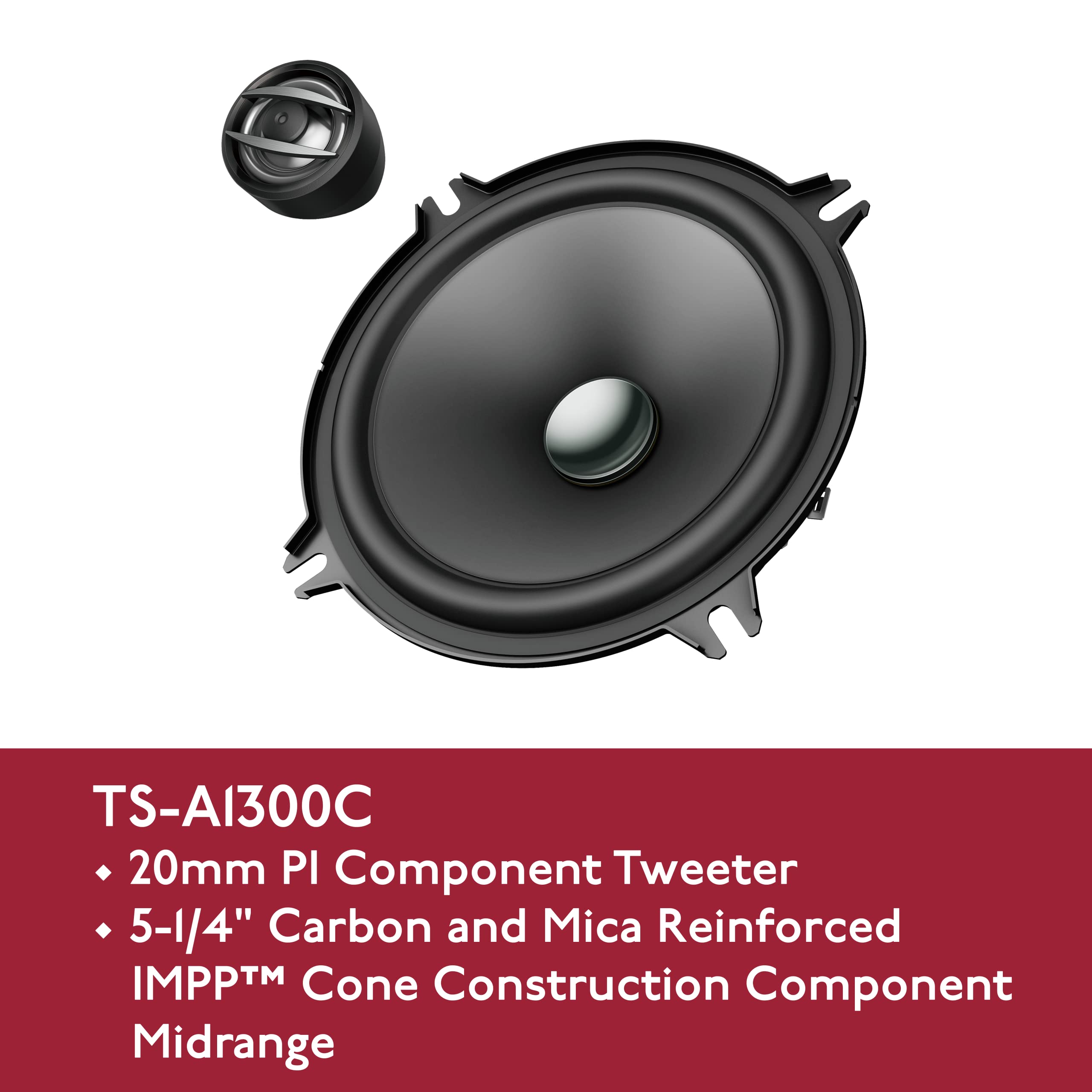 Pioneer Ts-A1300C A Series 5-1/4 300 W Max Power, Carbon/Mica-Reinforced Impp Cone, 20Mm Pi Tweeter - Component Speakers (Pair)