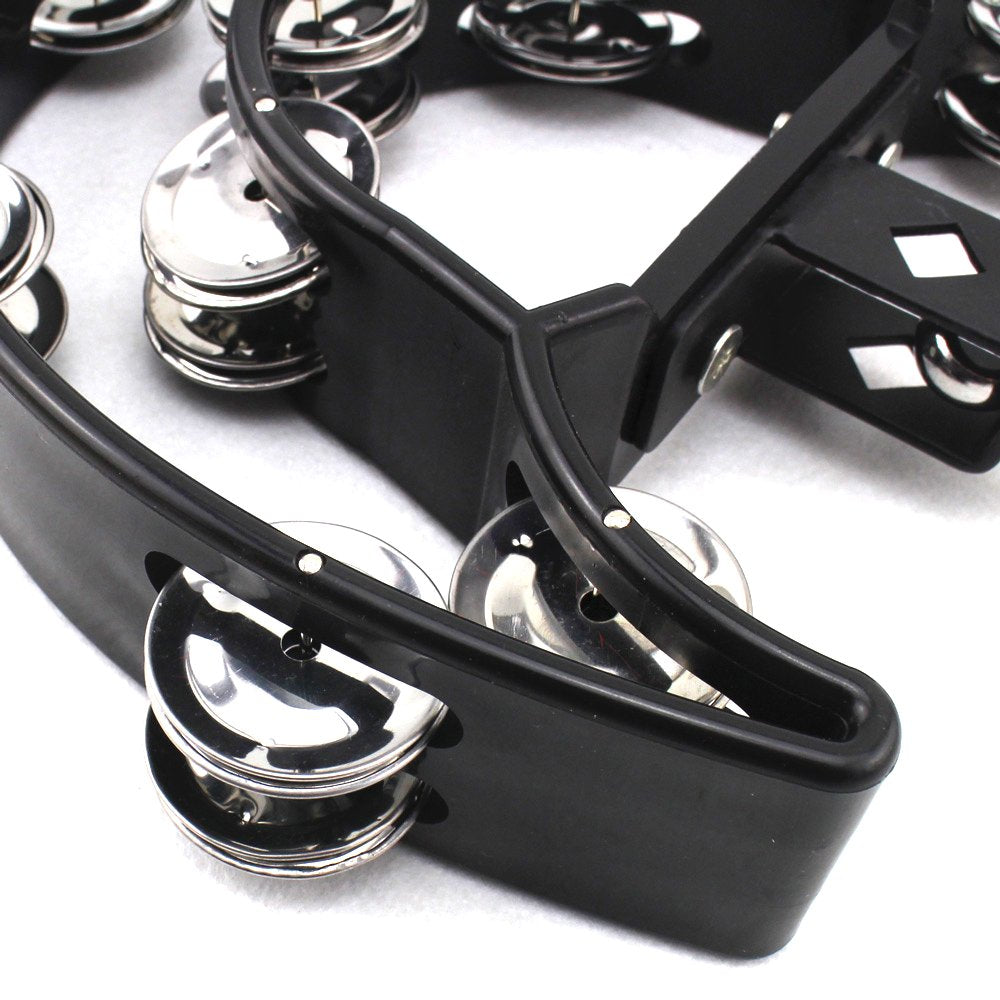 Drum Set Tambourine With Mounting Eye Bolt,Hi Hat Tambourine(Black,Red) (10 Double Rows Of Jingles, Black)