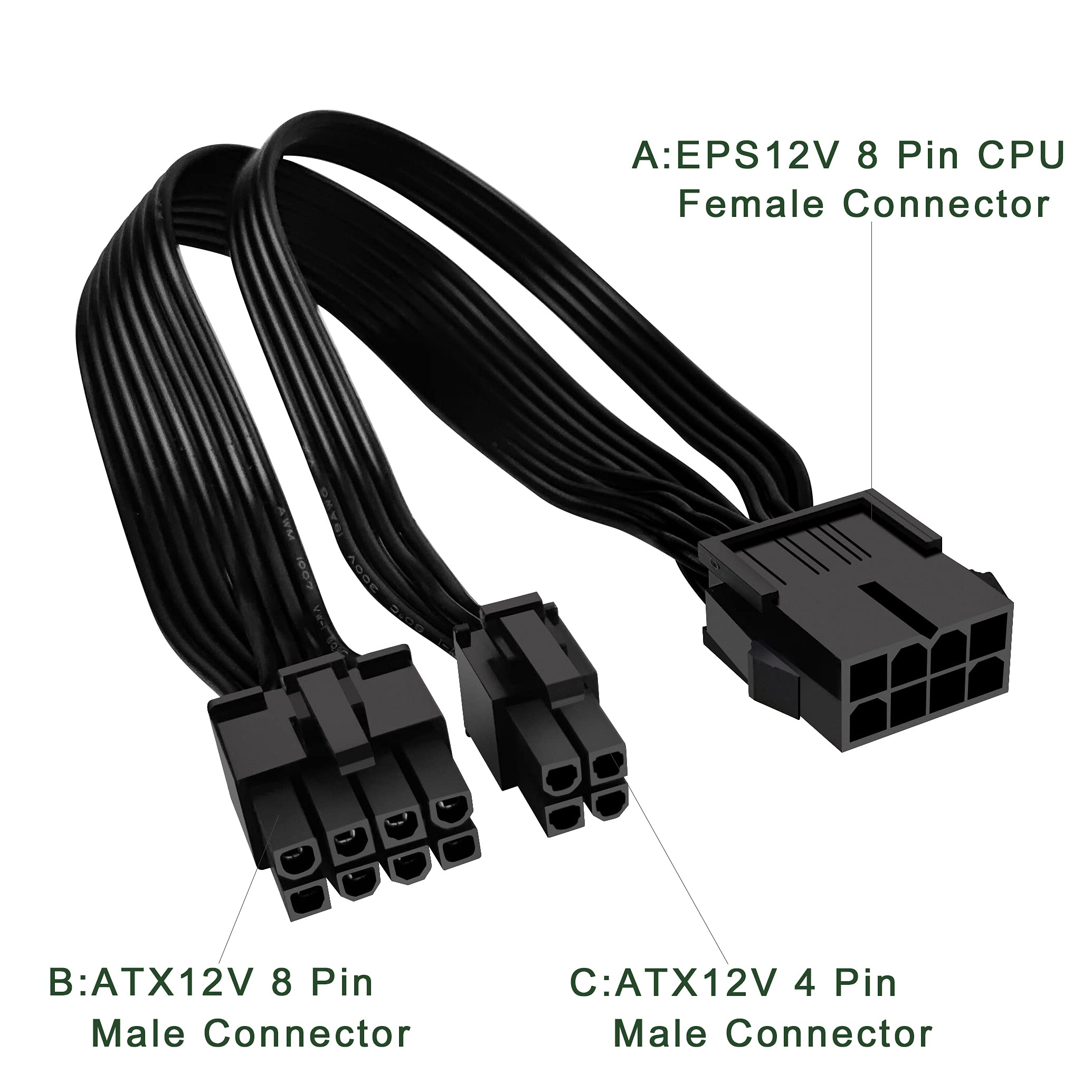 Jzymod Eps12V Cpu 8 Pin Female To Cpu Atx 8 Pin And Atx 4 Pin Male Power Supply Extension Cable