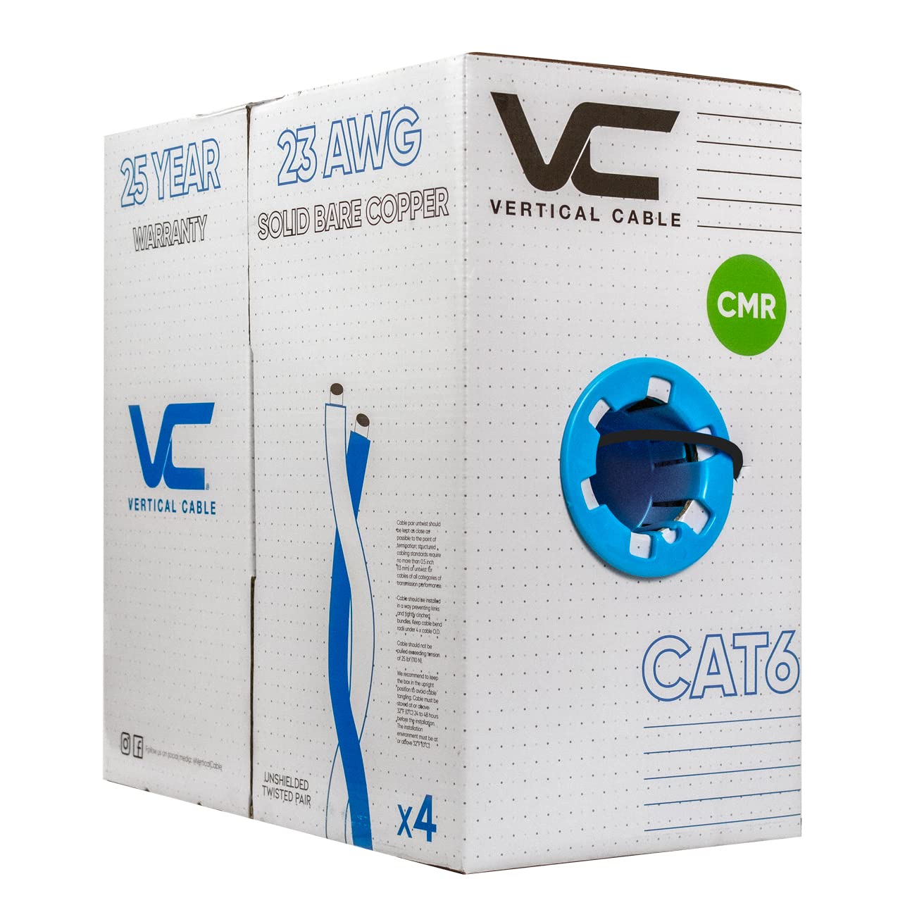 Vertical Cable Cat6, 550 MHz, UTP, 23AWG, Solid Bare Copper,1000ft, Bulk Ethernet Cable  060 Series, Black