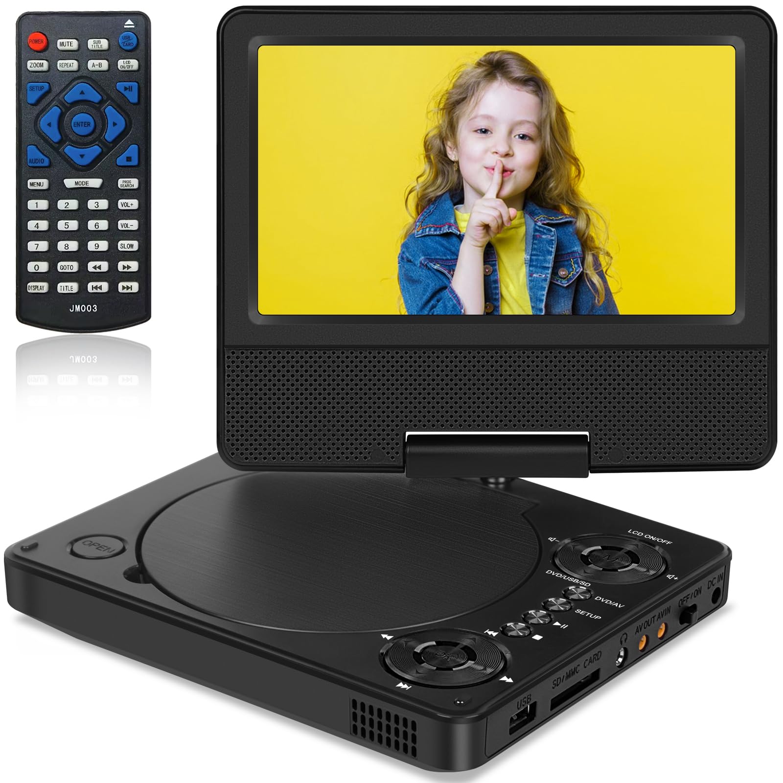 9.5'' Portable Dvd Player With 7.5'' Swivel Display Screen, 5 Hour Built In Rechargeable Battery, Car Dvd Player For Kids And Ca