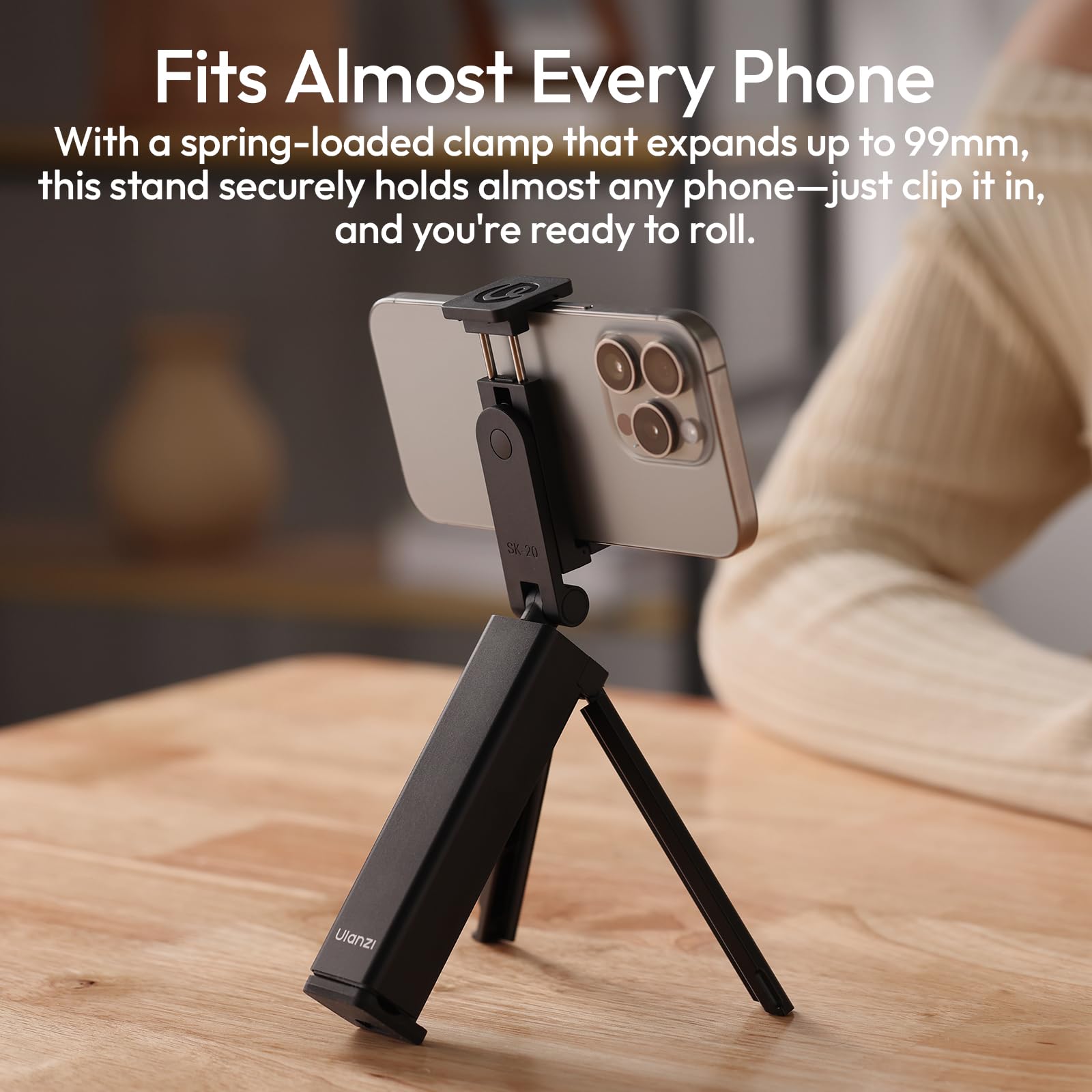 Ulanzi Sk-20 Travel Essentials Airplane Phone Holder, Phone Tripod 360 Rotation,Travel Must Have Handsfree Cellphone Stand For D