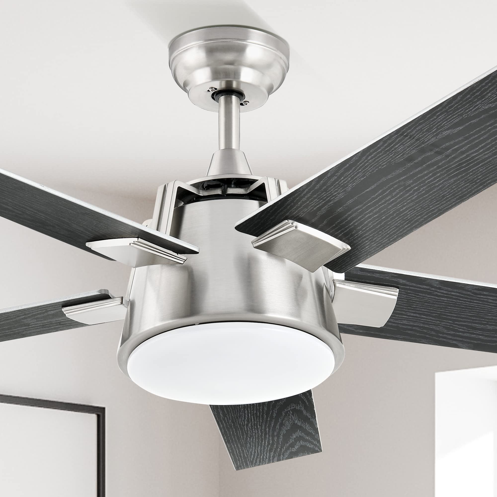 YITAHOME Ceiling Fan with Light and Wall Switch Remote, 52 Inch Modern Black Fan, Quiet Reversible Motor, Dimmable LED 3-Color, 
