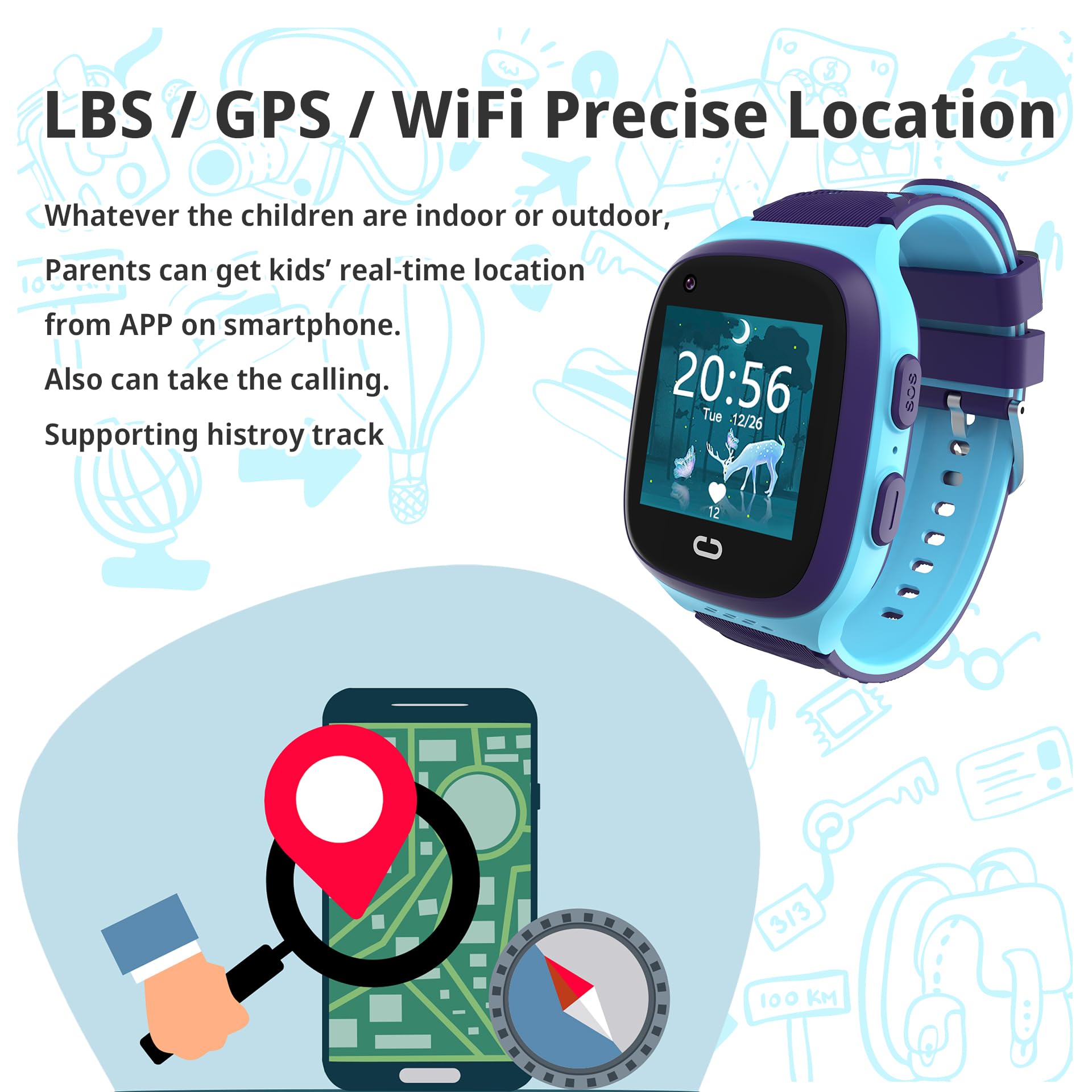 Tixpc 4G Kids Smart Watch For Boys With Gps Tracker Location Cell Phone Sos Calling Waterproof Voice Chat Alarm Clock For Ages 5