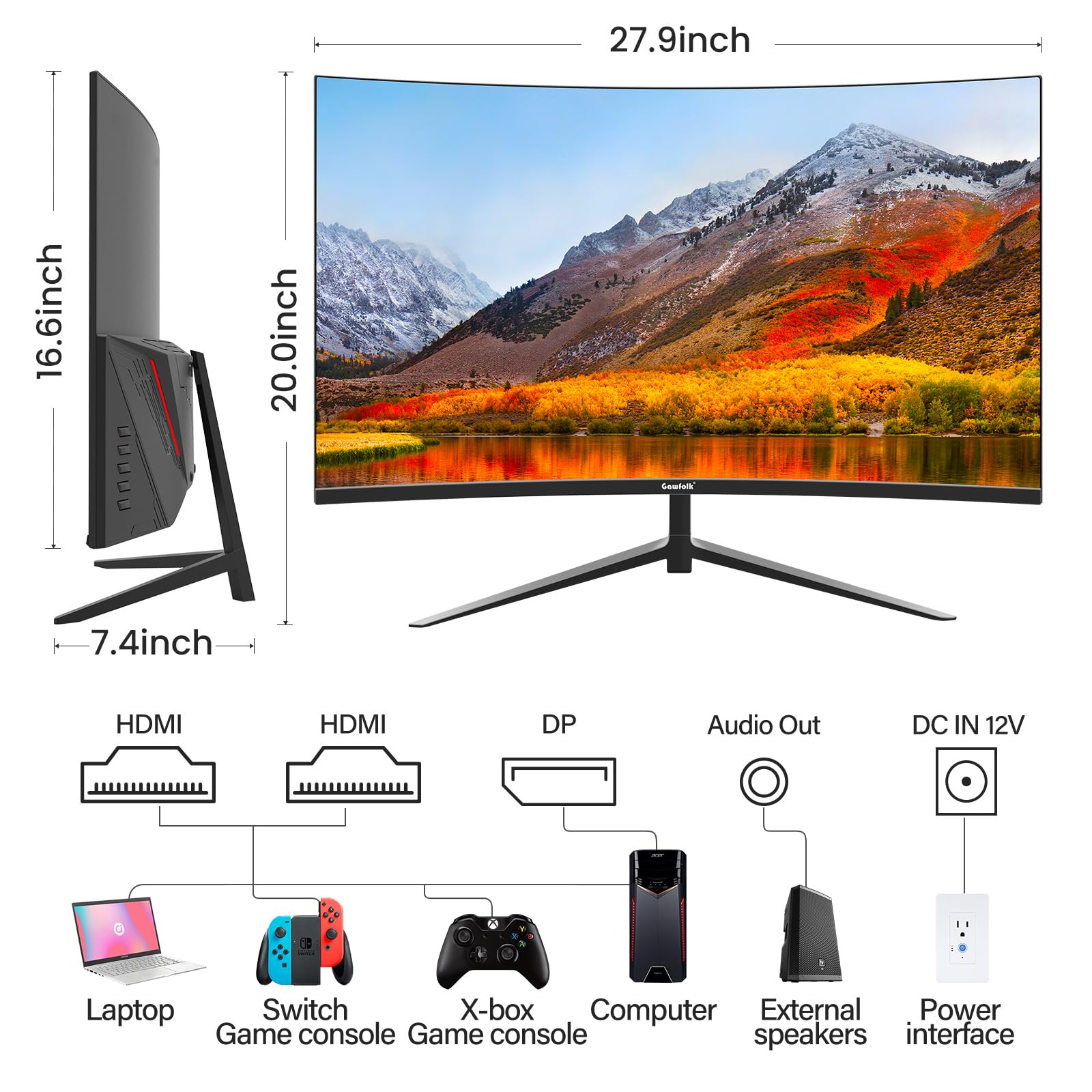 Gawfolk Monitor 32 Inch Computer Monitor Qhd (2560 X 1440) 2K 1500R Curved Computer Monitors 75Hz Pc Monitors Va Screen For Home