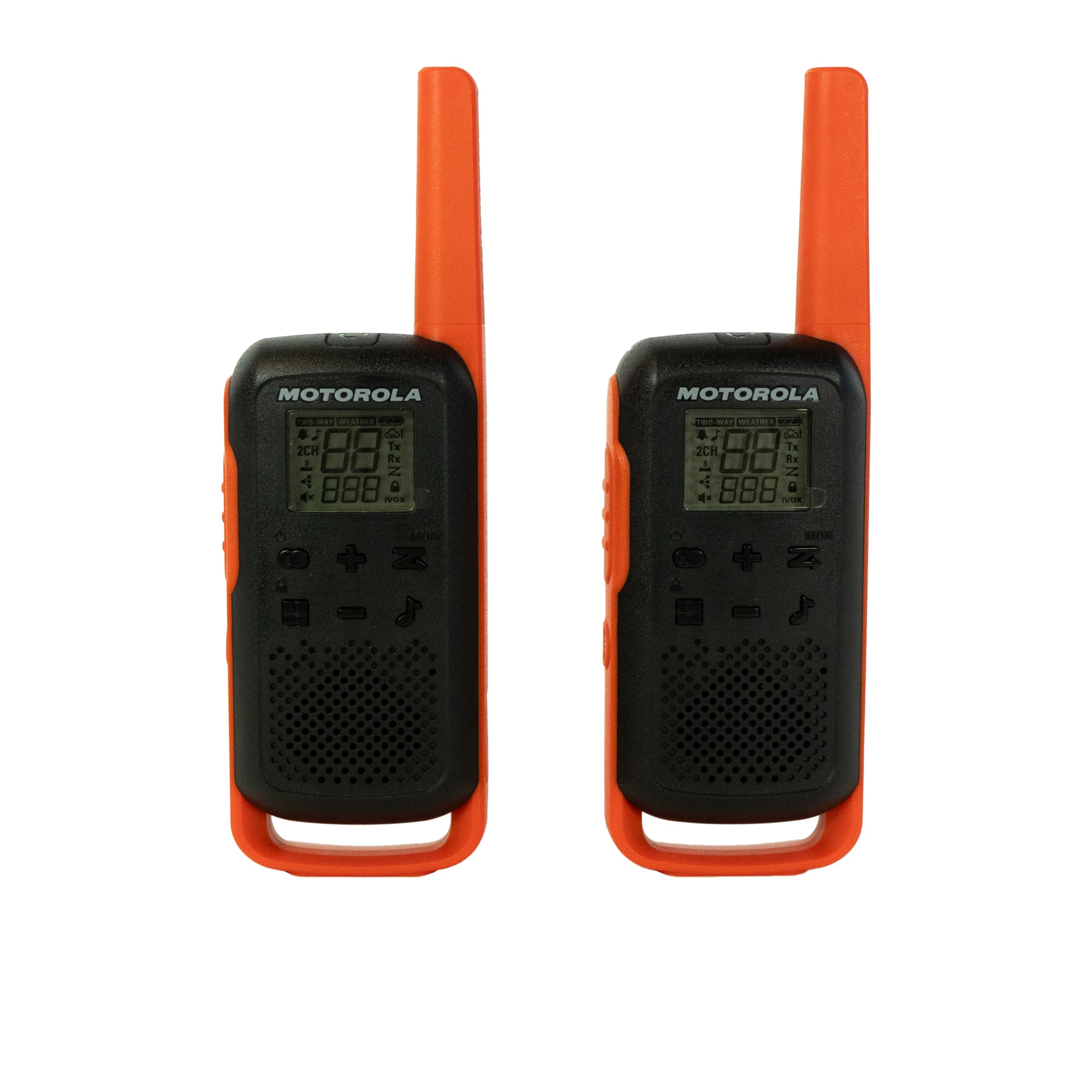 Motorola Solutions, Portable Frs, T275, Talkabout, Two Way Radios, Rechargeable, 22 Channel, 25 Miles, Orange W/Black, 2 Pack