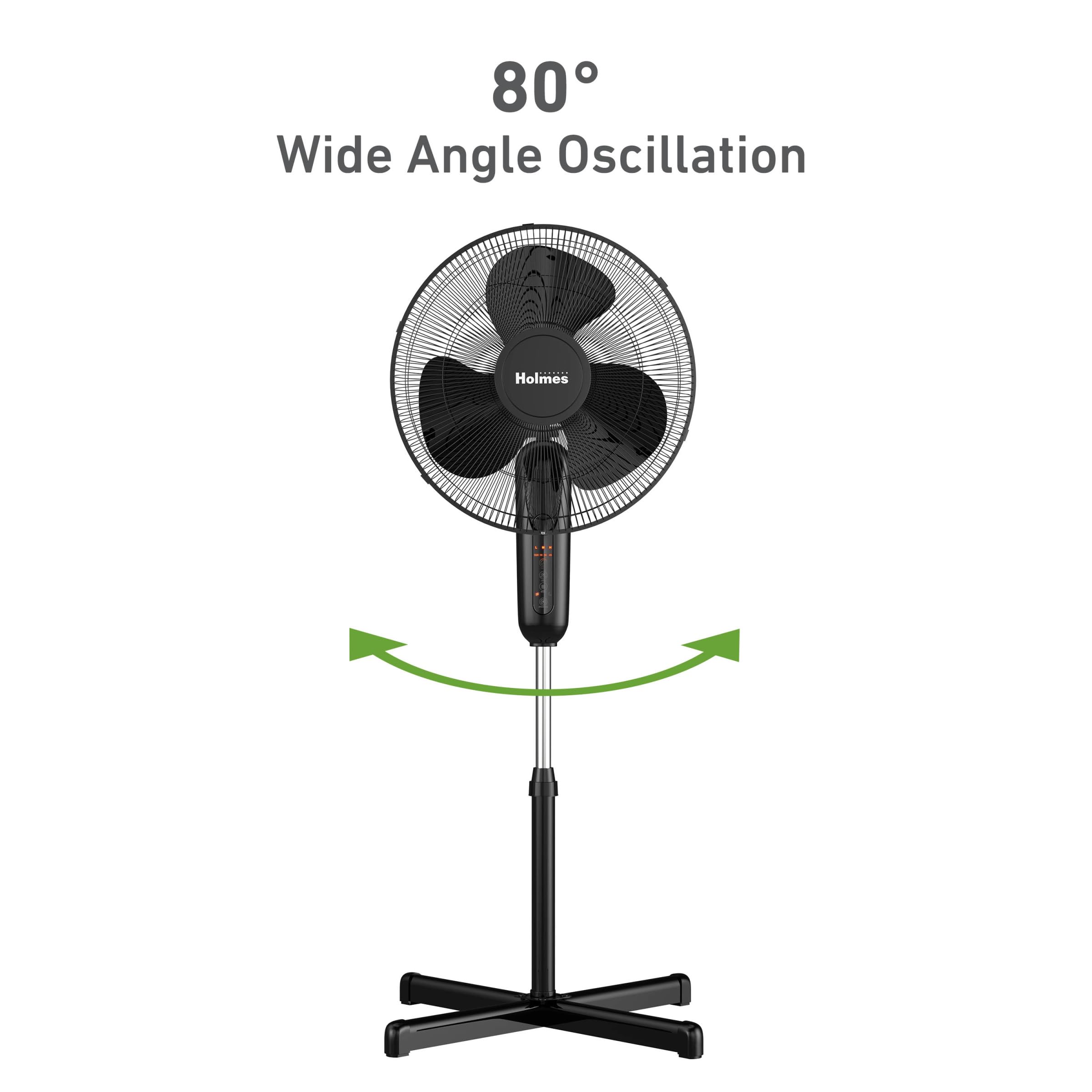 Holmes 16'' Digital Stand Fan, 80 Oscillation, 3 Speeds, 3 Modes, 7.5 Hour Timer, Adjustable Height, 30 Adjustable Head Tilt, Id