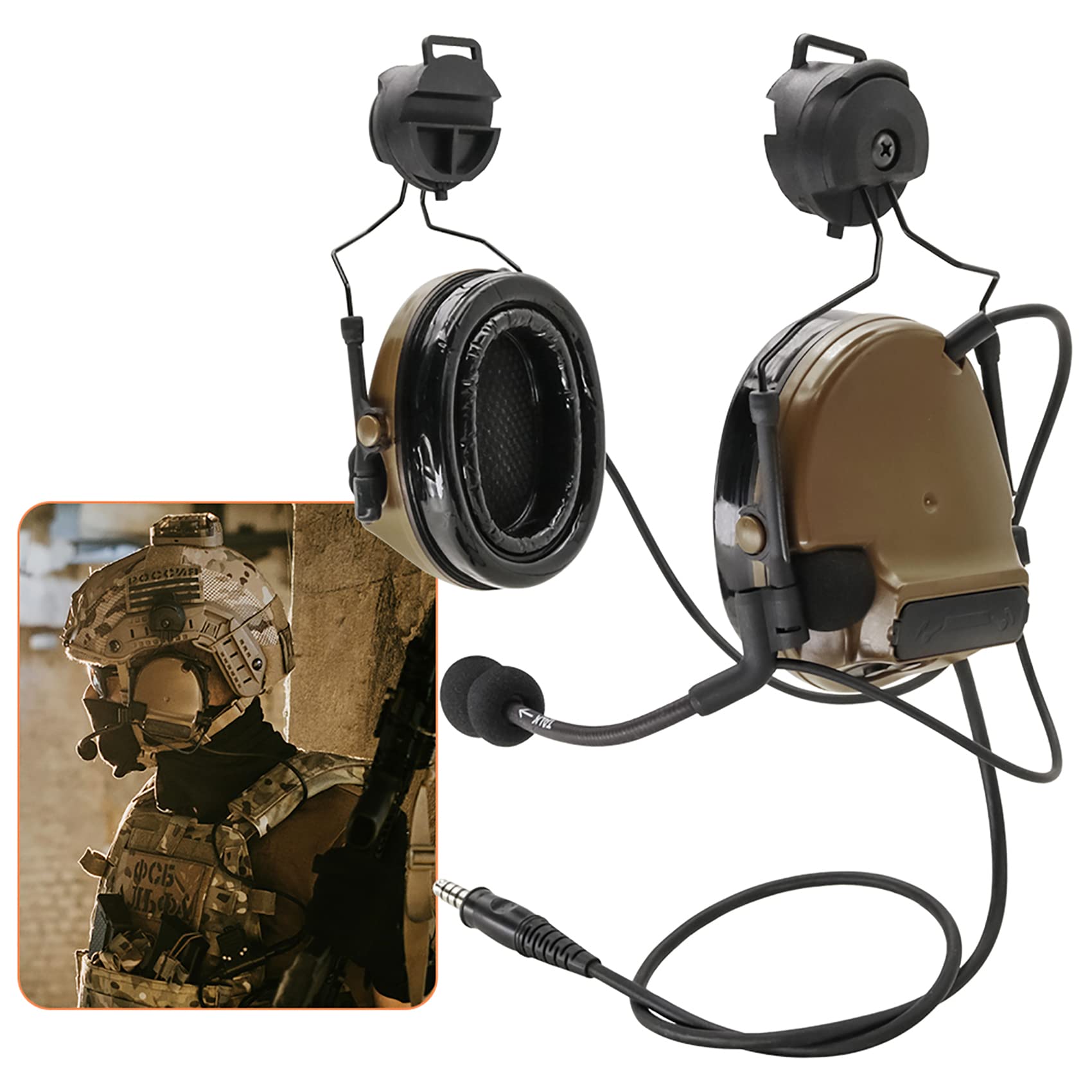Hearfalcom Comta Iii Tactical Headset Helmet Arc Rail Adapter Bracket Version Noise Cancelling Pickup Shooting Headset For Airso