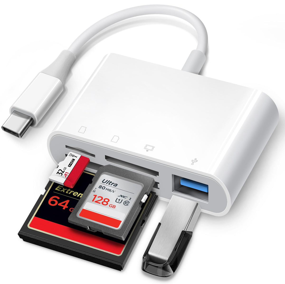 Usb C Sd Card Reader, Chiaopio 4 In 1 Usb C To Sd Memory Card Adapter With Compactflash/Cf/Sd/Microsd & Usb 4 Port Compatible Wi