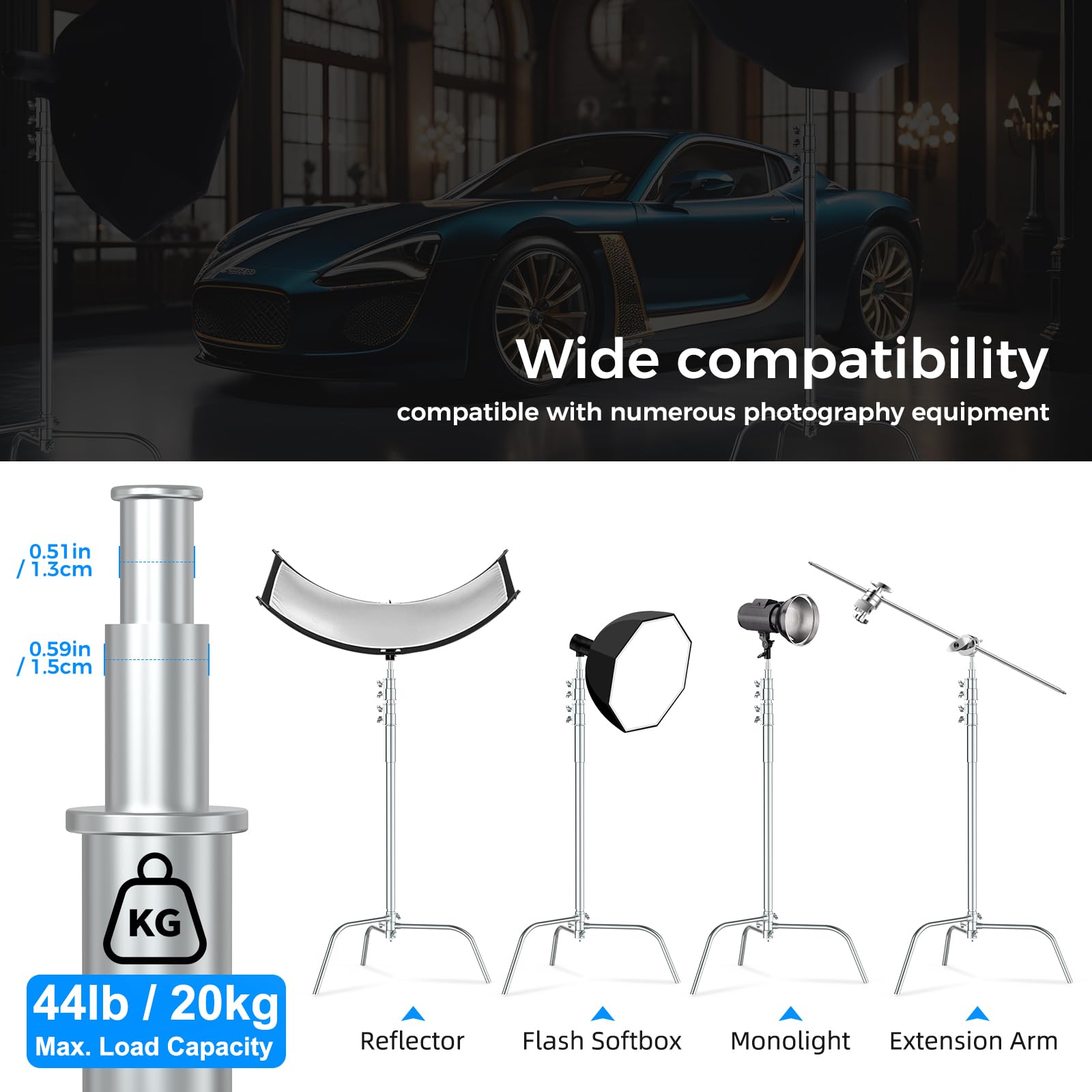 Hagibis C Stand Adjustable Heavy Duty Tripod Stand With 100% Stainless Steel, Photography Light Stand For Studio Softbox, Monoli