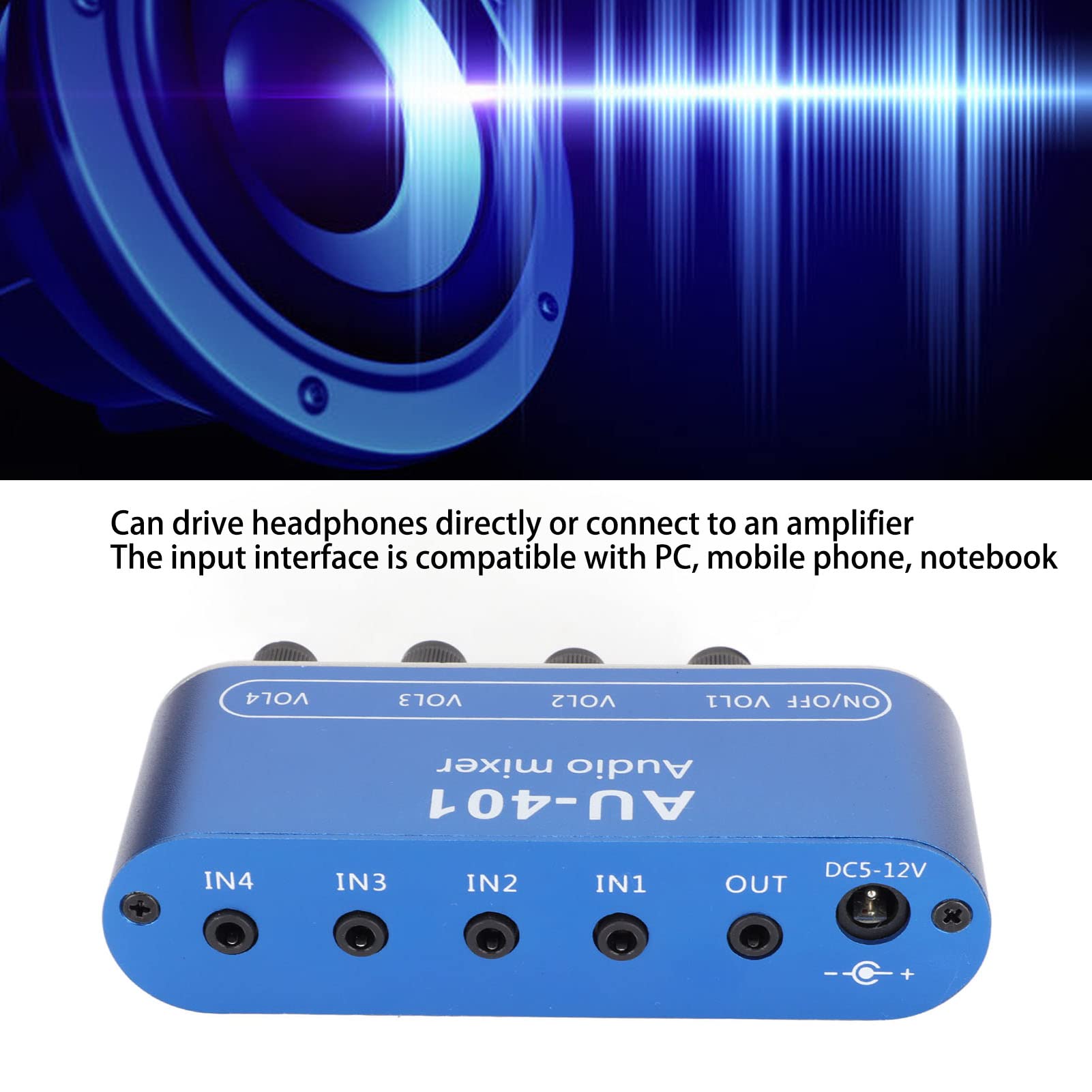Mini Stereo Mixer, Line Mixer 4 Channel Low Noise 4 In 1 Out Volume Adjustment 3.5Mm Sound Selector Amplifier Mini Audio Mixer F