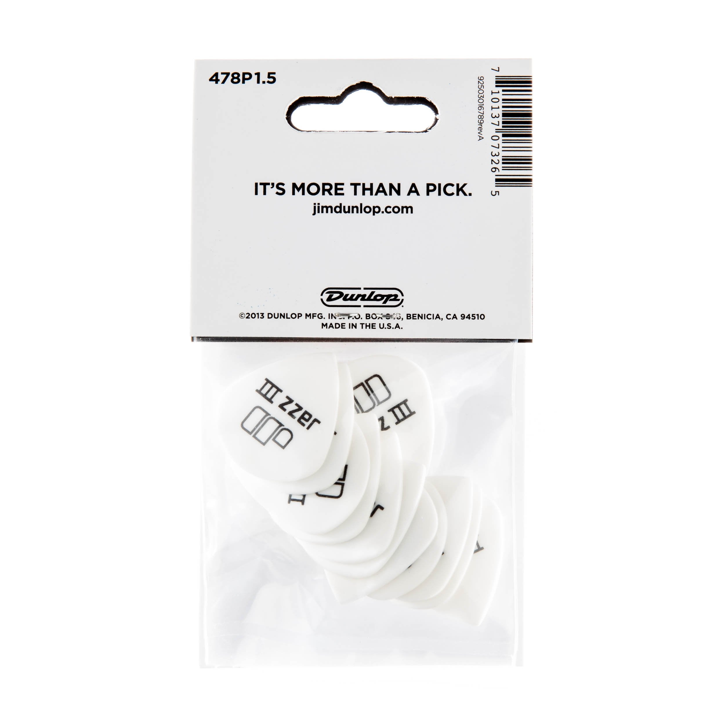 Dunlop 478P1.5 Tortex White Jazz Iii, 1.5Mm, 12/Player'S Pack