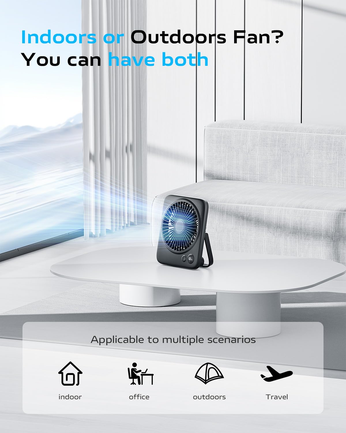 Otlonpe Desk Fan, Rechargeable Portable Fan Slim Quiet, 4000Mah Small Personal Table Fan Battery Operated 7.5 22H, Power Bank, 4