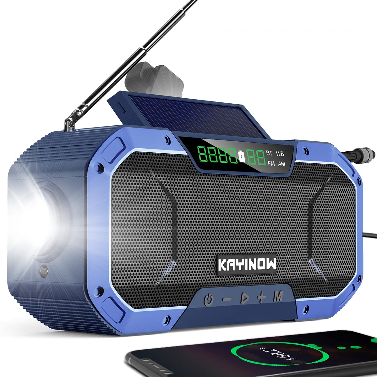 Portable Digital Am Fm Radio Waterproof Bluetooth Speaker,Hand Crank Solar Emergency Radio,5000Mah Cell Phone Charger,Noaa Weath