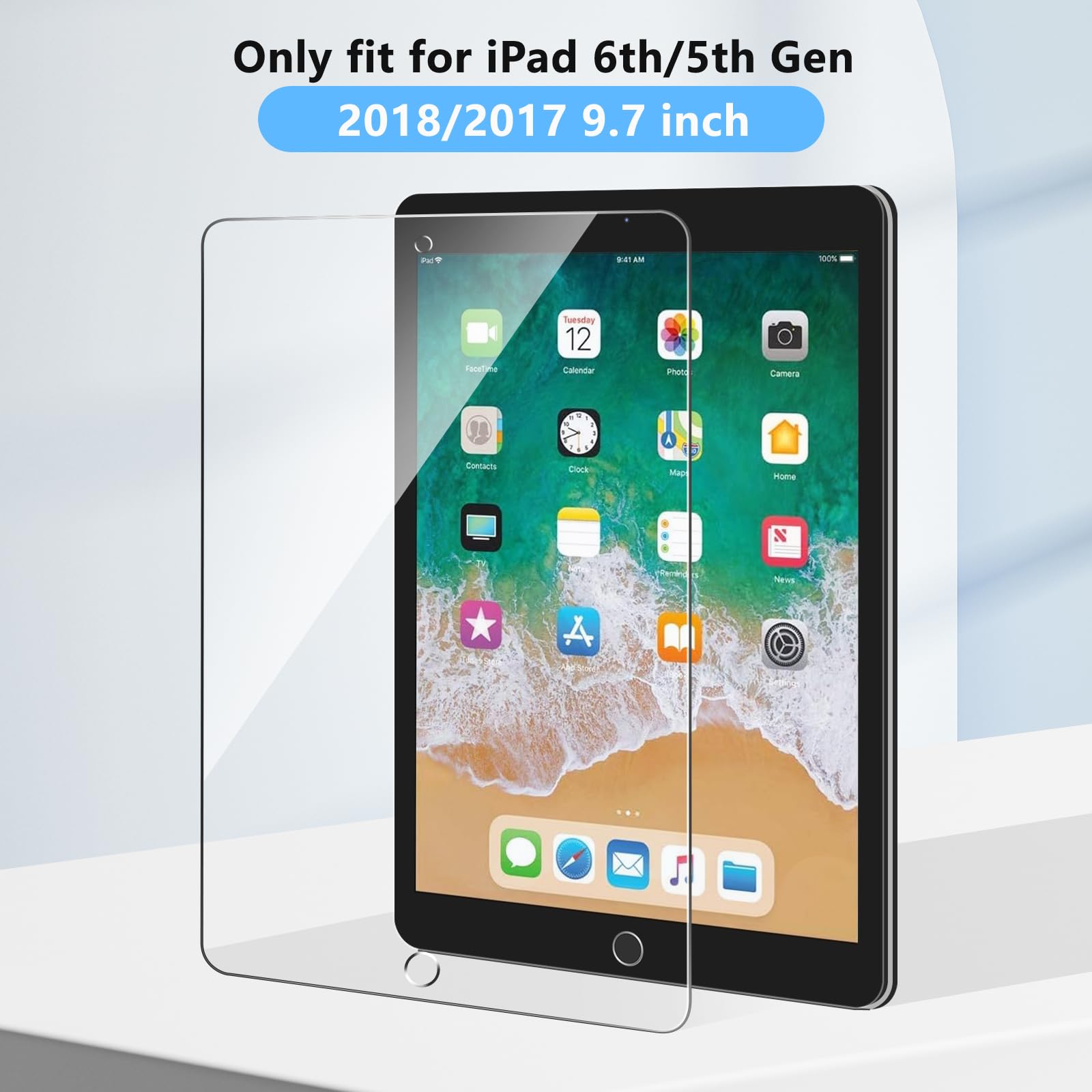 Qularlans 2 Pack Screen Protector For Ipad 6Th 5Th Generation 9.7 Inch (2018/2017, Model A1822/A1823/A1893/A1954), Anti Scratch