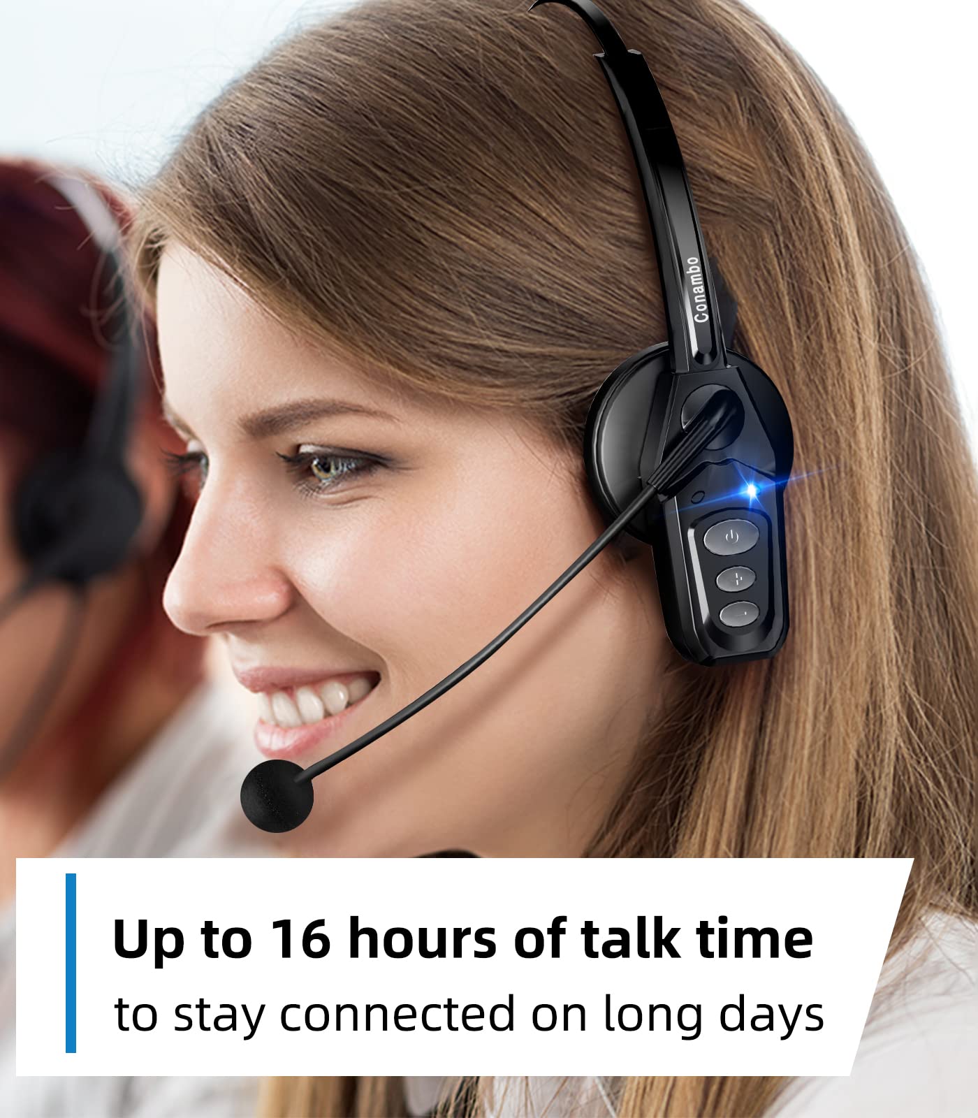 Conambo Bluetooth Headset V5.0, Wireless Headset With Noise Cancelling Microphone, 16Hrs Hd Talktime, On Ear Bluetooth Headphone For Cell Phone Trucker Engineers Business Home Office