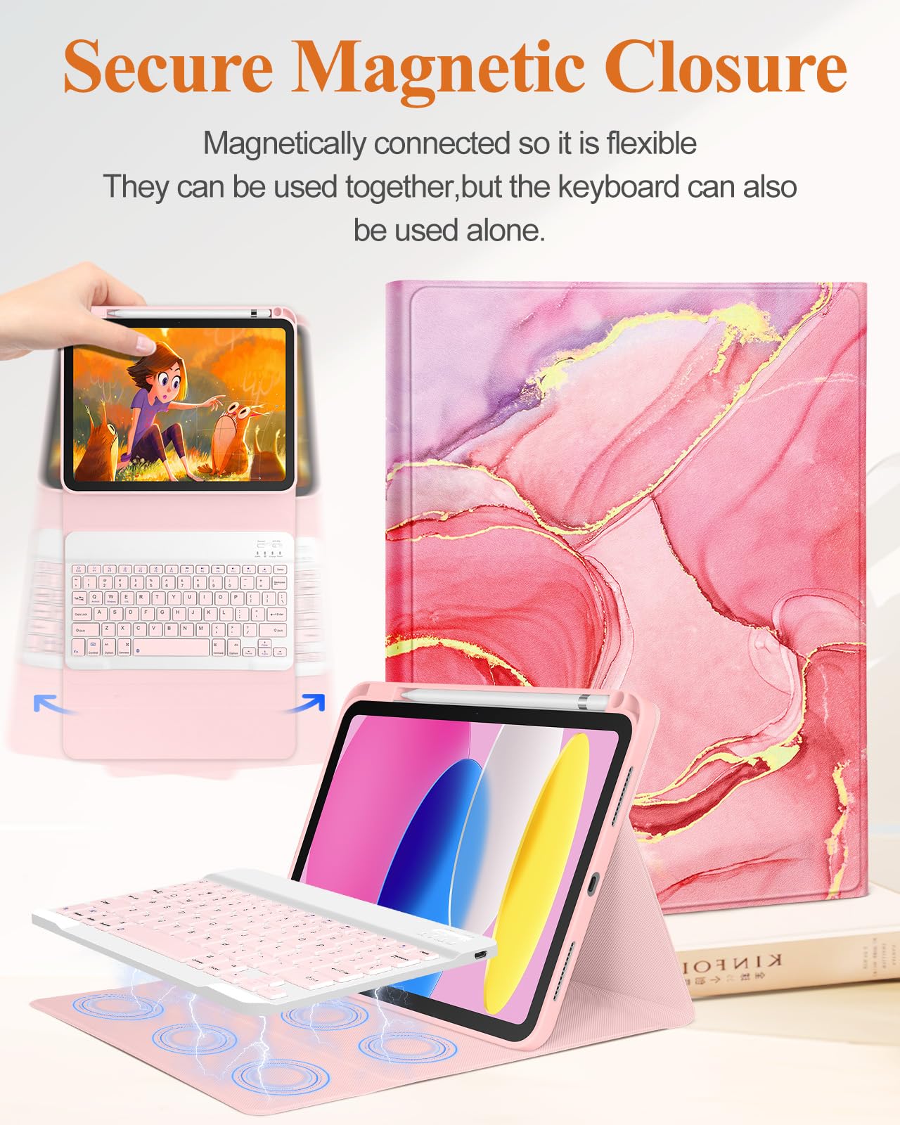 Wazzasoft For Ipad 10Th Generation Case With Keyboard Pencil Holder 10.9 Inch Folio Tablet Cover Women Girls Cute Girly Teens Ka