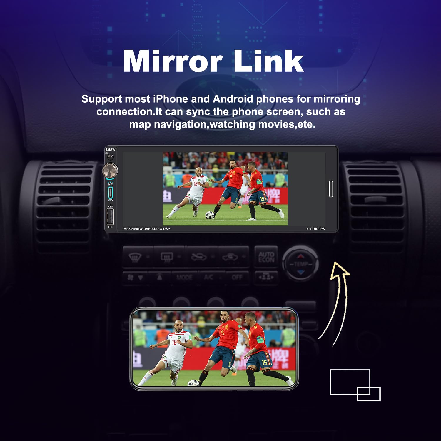 Alondy Single Din Car Touchscreen Radio (6.9-Inch) Compatible With [Wireless] Apple Carplay Android Auto Car Stereo Bluetooth Us