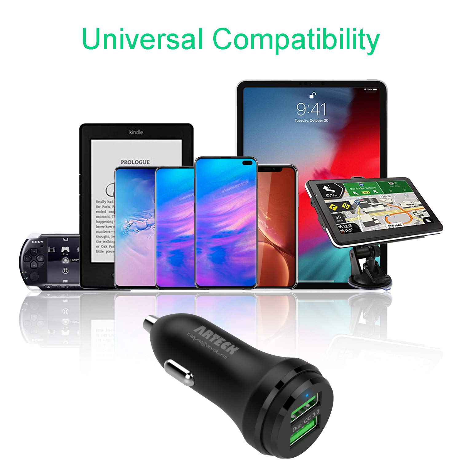 Car Charger, Arteck 40W 2 Quick Charge 3.0 Usb Port Adapter With Dual Qc 3.0, Compatible Iphone 15, 15 Pro, Iphone 14, 14 Pro, 1