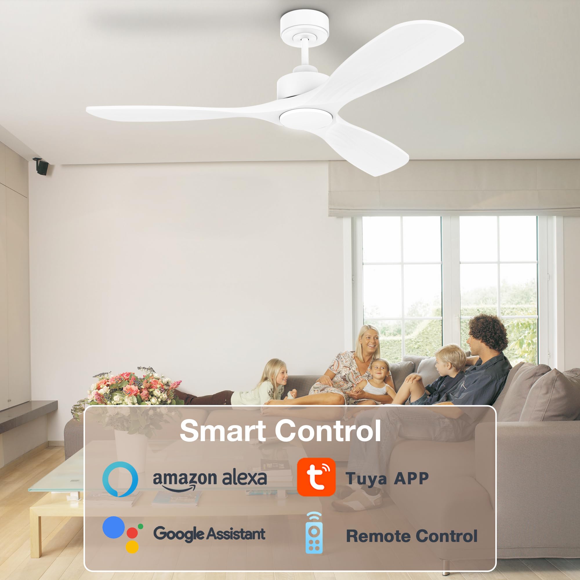 Hoenofly 52    Wood Smart Ceiling Fans With Lights Remote,Quiet Dc Motor,Outdoor Indoor Ceiling Fan,Voice Control Via Wifi Alexa