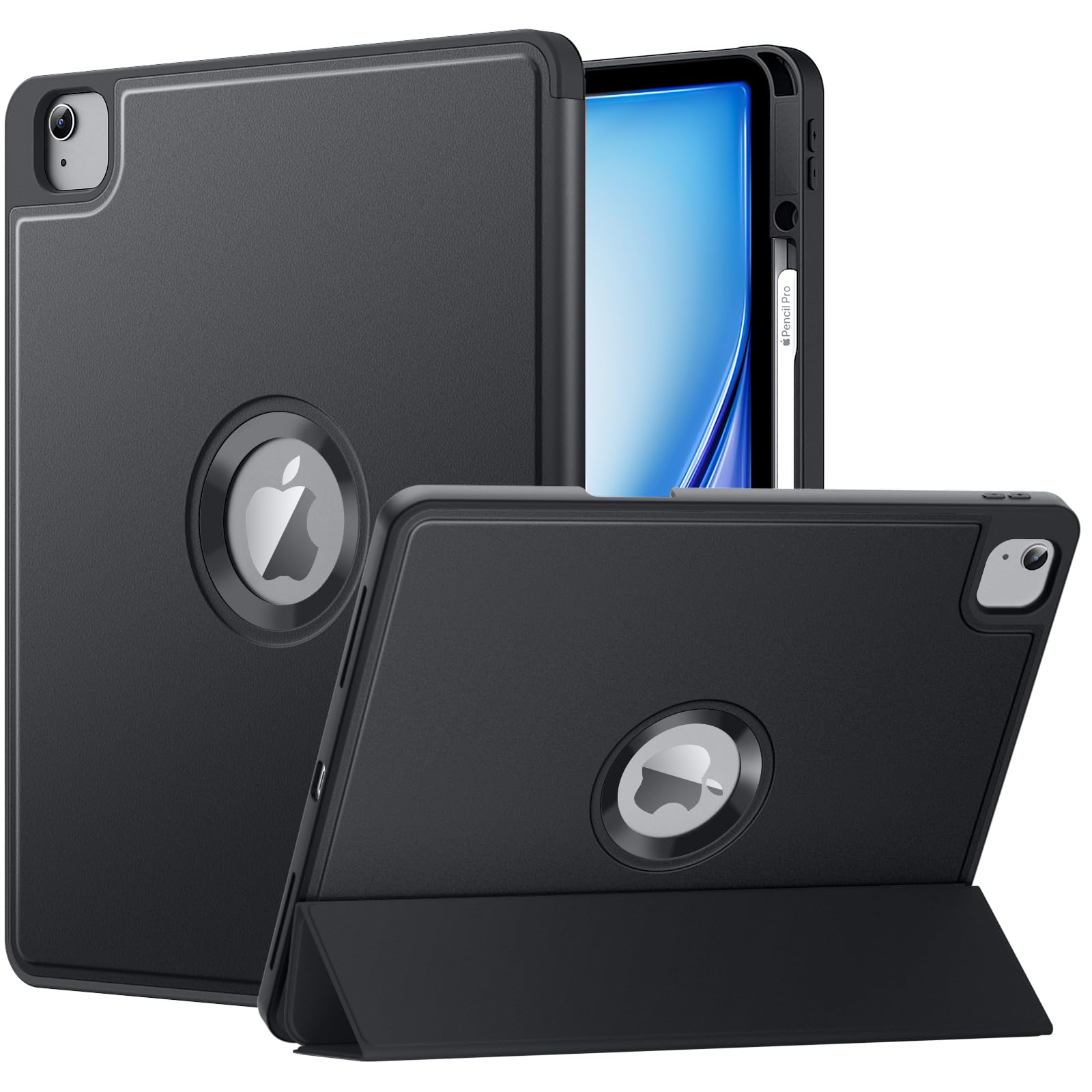 MoKo for iPad Air 13 Inch Case M2 2024/ iPad Pro 12.9 Case (6th/5th Gen 2022/2021) with Pencil Holder, Smart Protective Cover for iPad Air 13 inch with Back Trifold Stand, Auto Wake/Sleep, Black