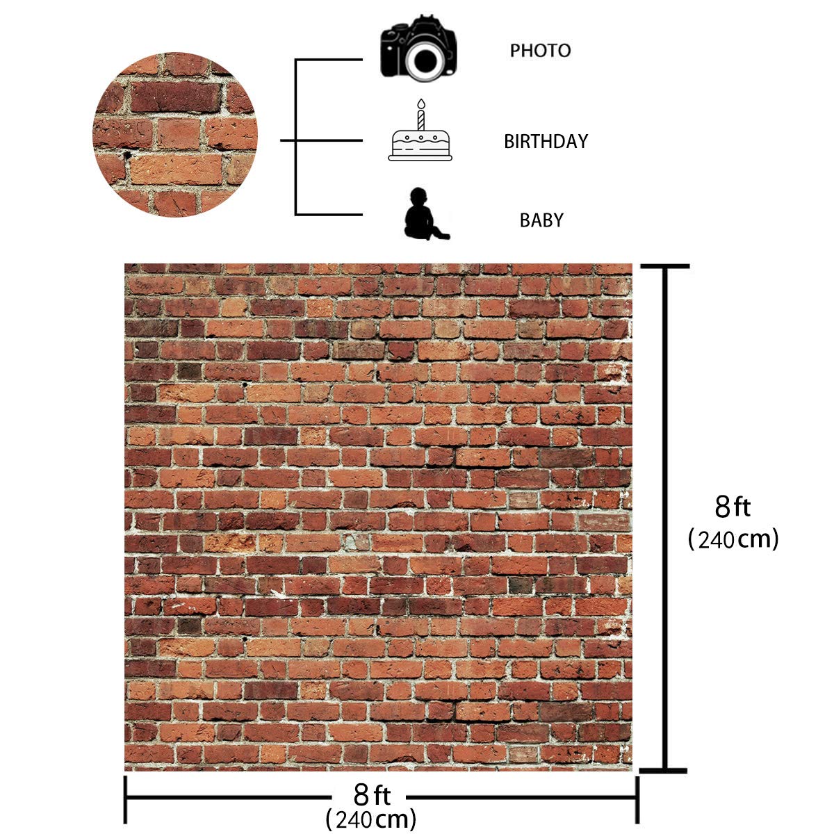 Aiikes 8X8Ft Red Brick Wall Photography Backdrop Thin Vinyl Photo Backdrops Baby Birthday Party Graduation Home Decoration Photo