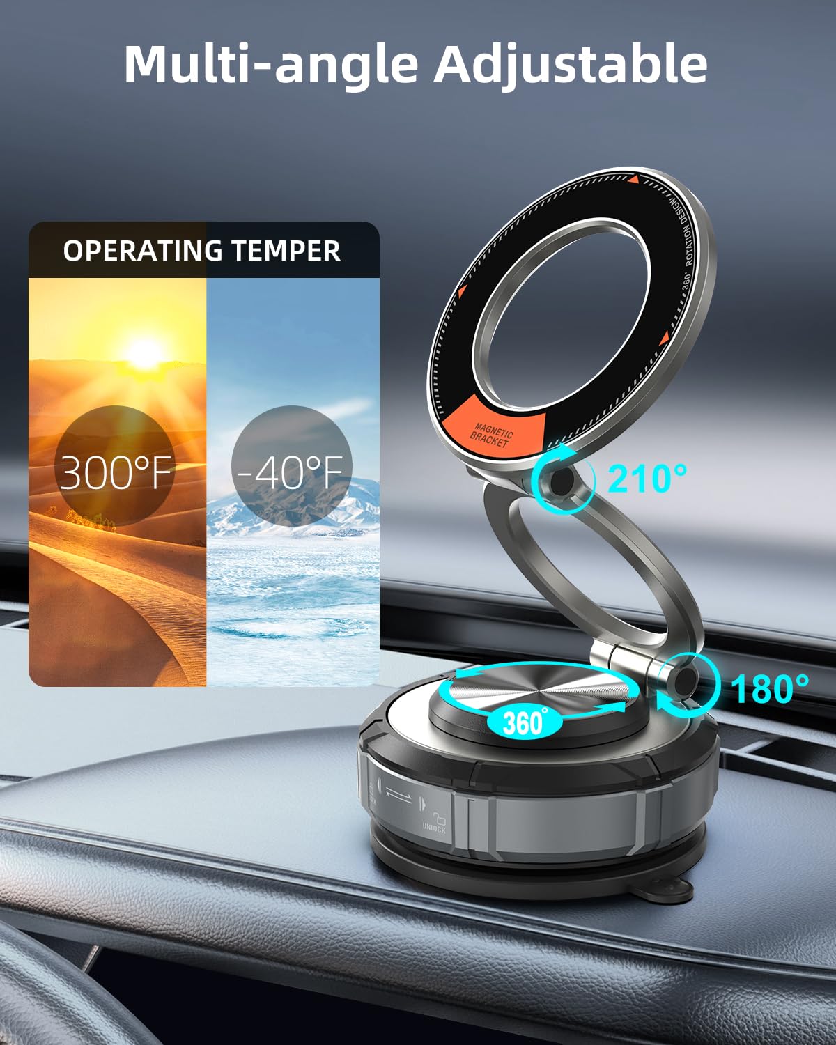 Giieegii 360 Adjustable Vacuum Suction Bracket For Magsafe Car Mount,Vacuum Magnetic Phone Holder,Cell Phone Holders For Your Ca